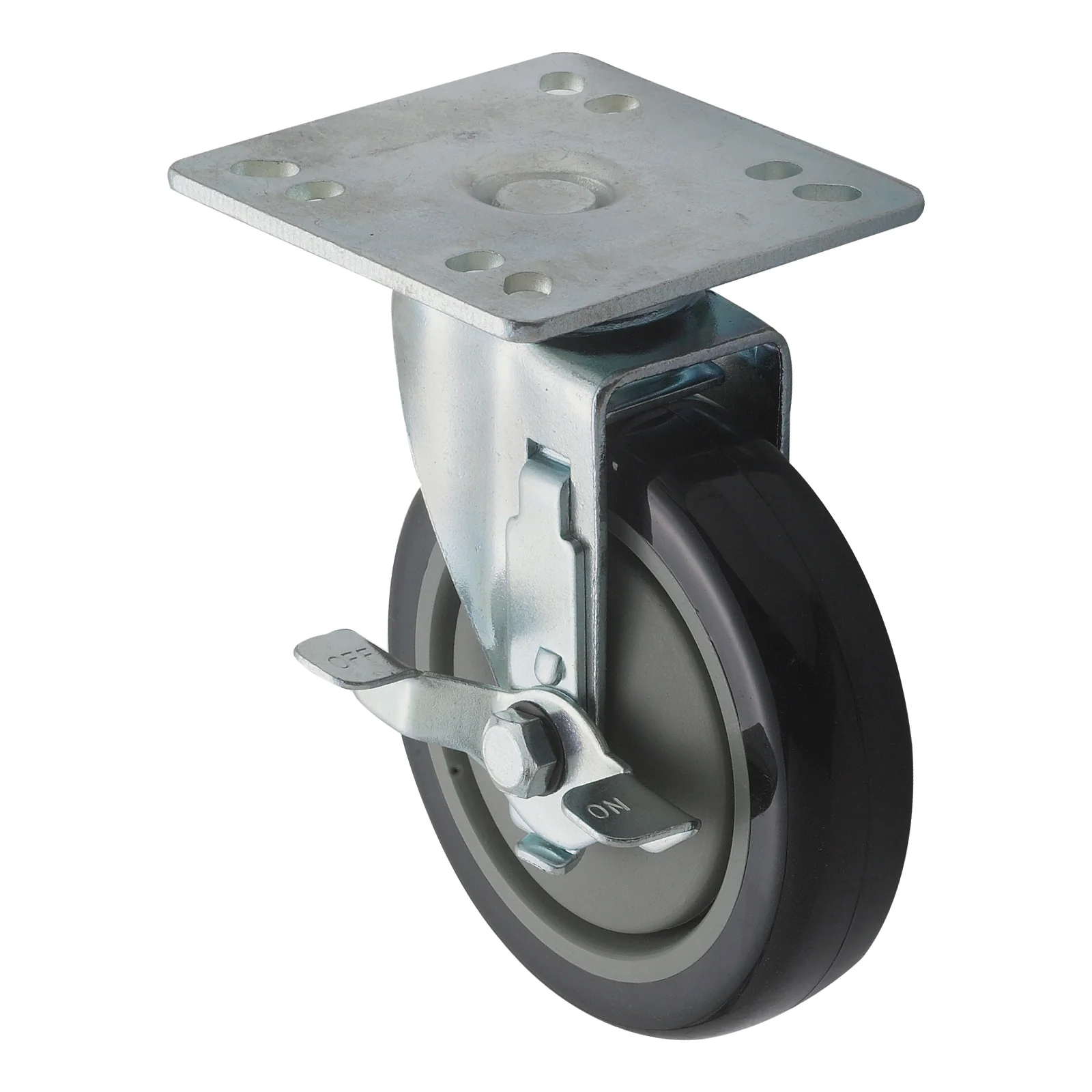 Winco CT-44B 5 Inch Diameter Plate Caster Set with Brake Polyurethane - Image 2