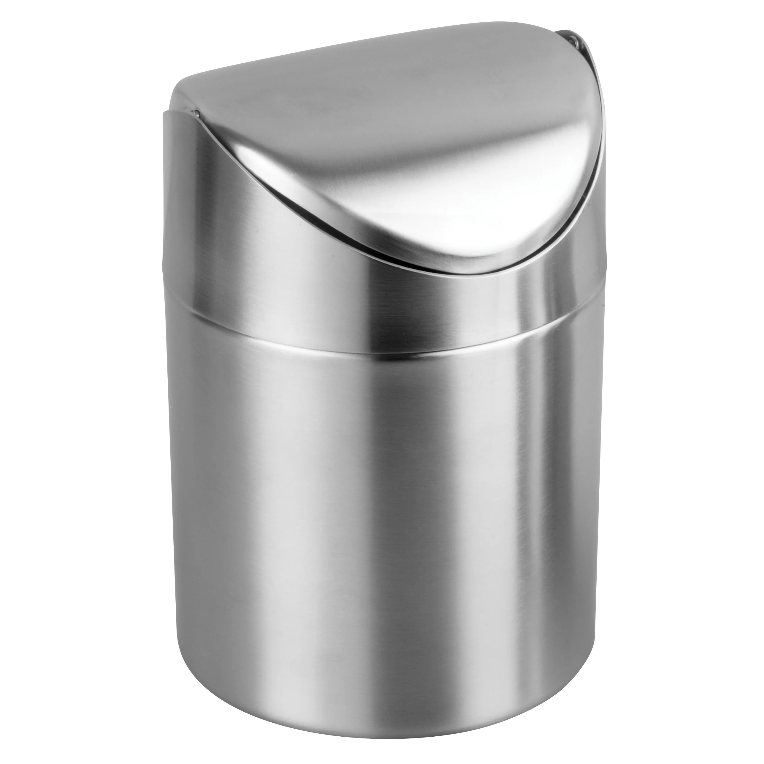 Winco DDSF-101S 4-3/4 Inch Round Mini Waste Can Swing Lid Stainless Steel - Image 3
