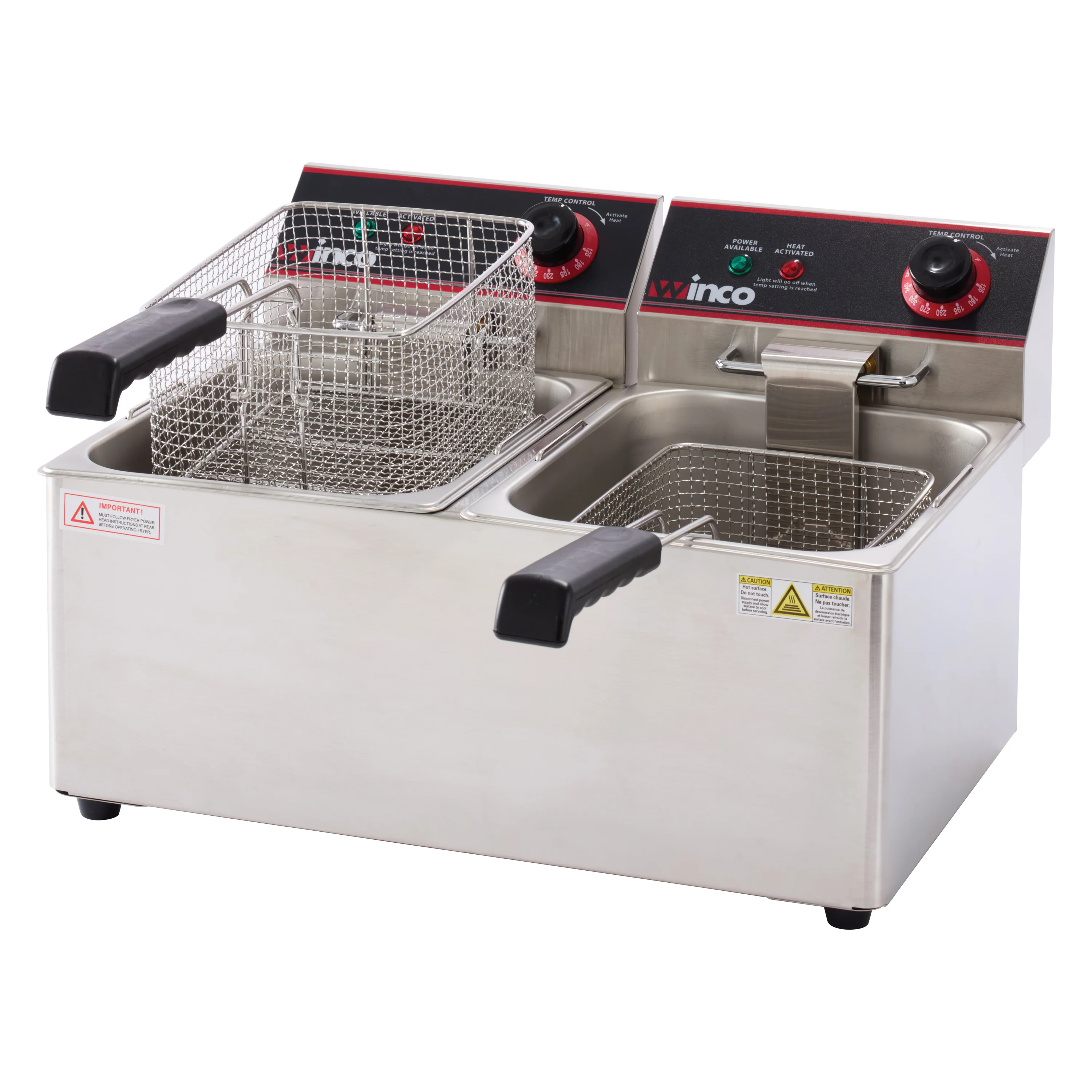 Winco EFT-32 21 Inch Electric Deep Fryer with 2 Tanks and Covers - Image 3