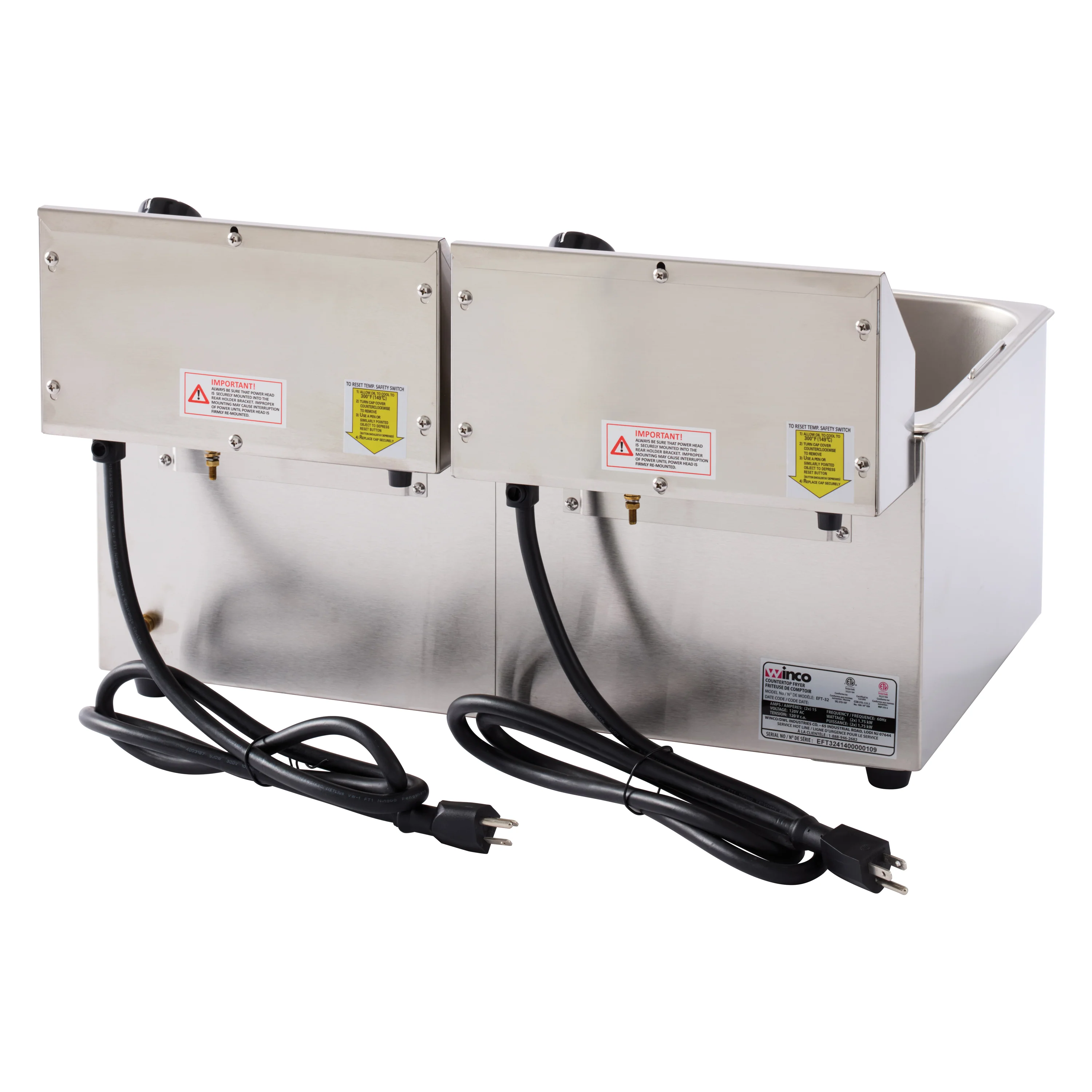 Winco EFT-32 21 Inch Electric Deep Fryer with 2 Tanks and Covers - Image 7