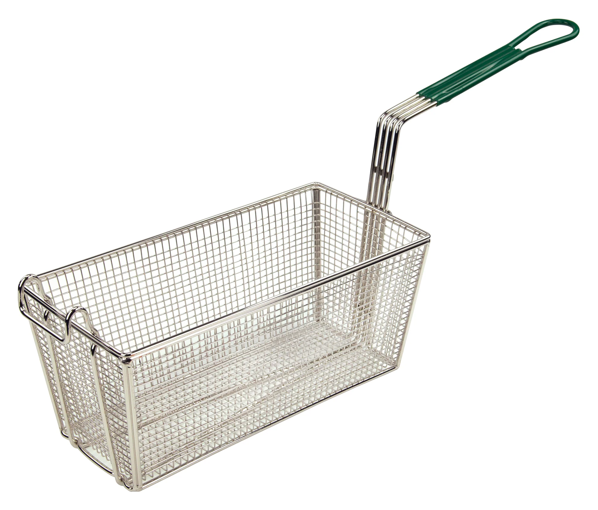 Winco FB-30 13-1/4 Inch Fry Basket Nickel Plated Steel with Green Handle - Image 2
