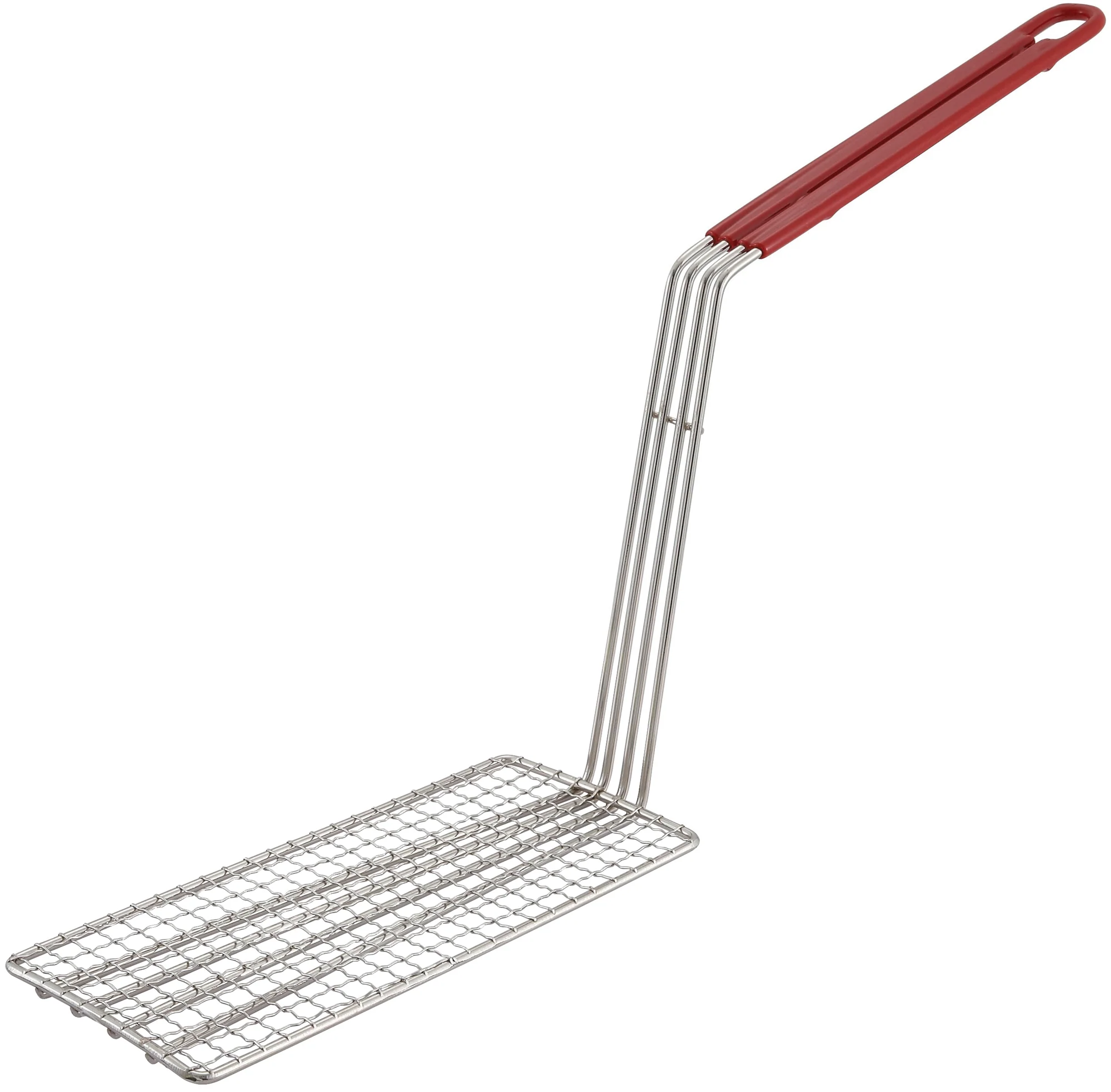 Winco FB-PB 11 Inch Fry Basket Press Rectangular Red Plastic Handle Nickel Plated