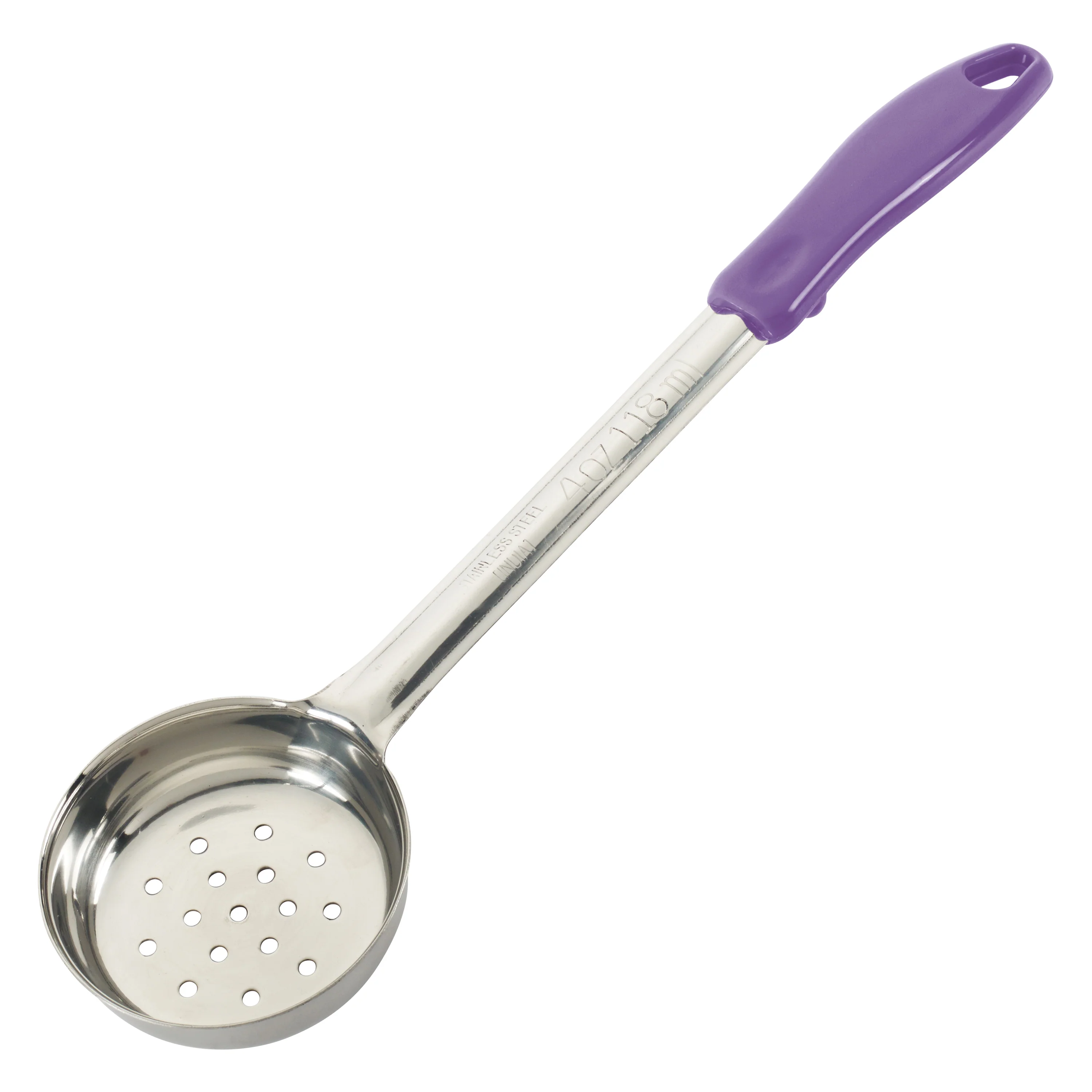 Winco FPP-4P 4 Oz Food Portioner Perforated Stainless Steel Purple Handle - Image 5