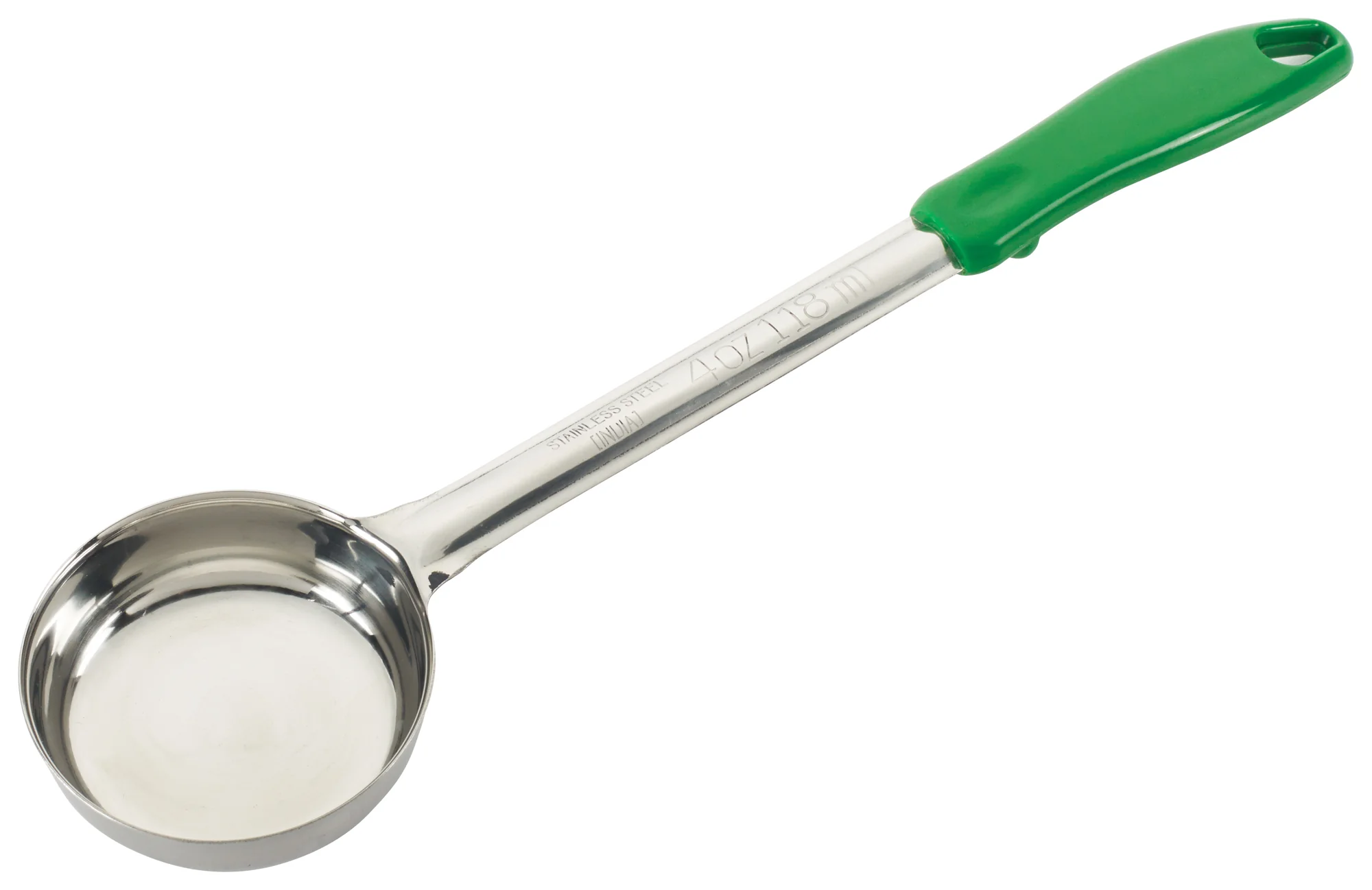 Winco FPS-4 4 Oz Food Portioner Solid Stainless Steel Green Handle
