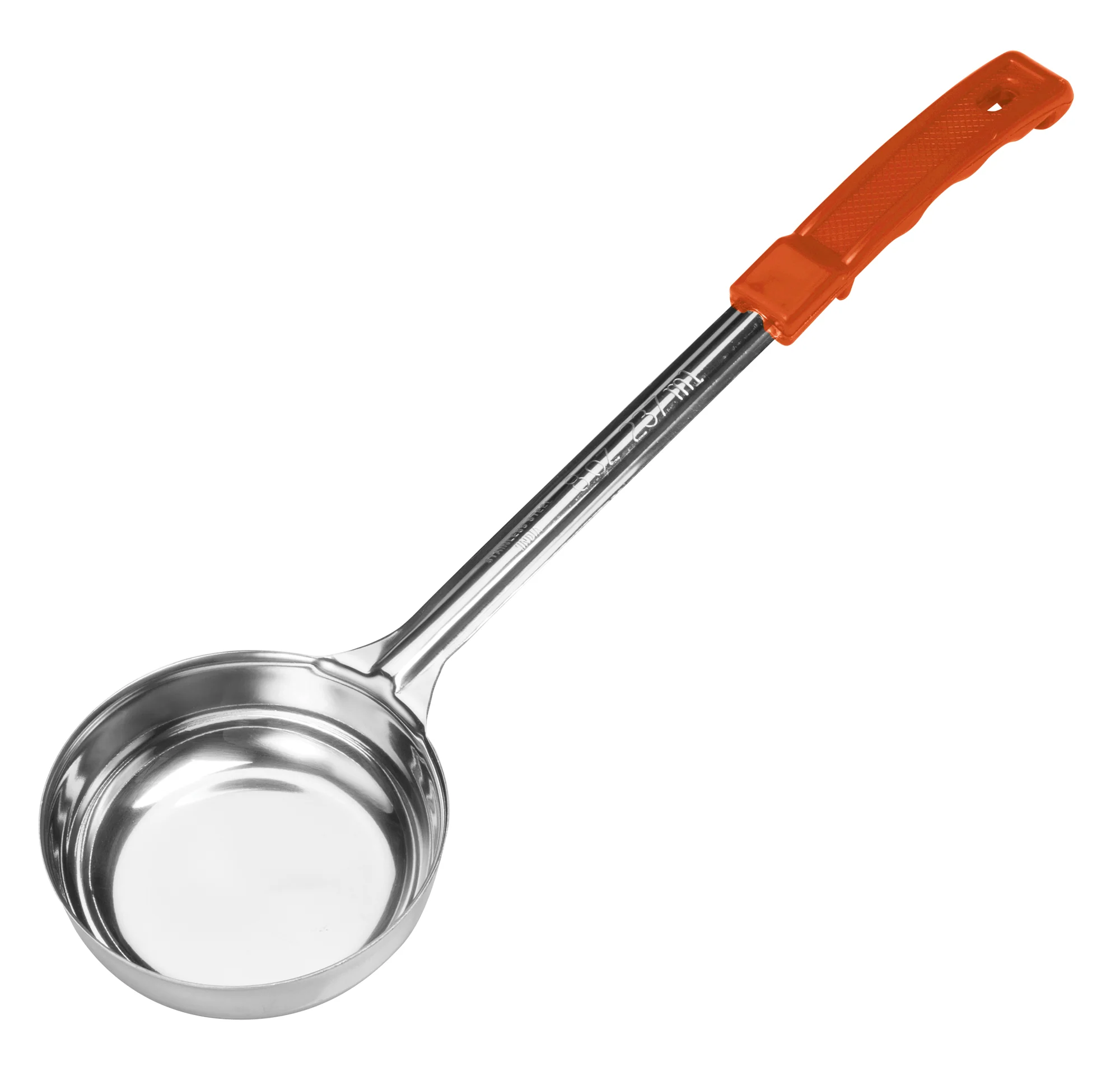 Winco FPSN-8 8 Oz Solid Food Portioner One-Piece Stainless Steel Orange Handle - Image 2