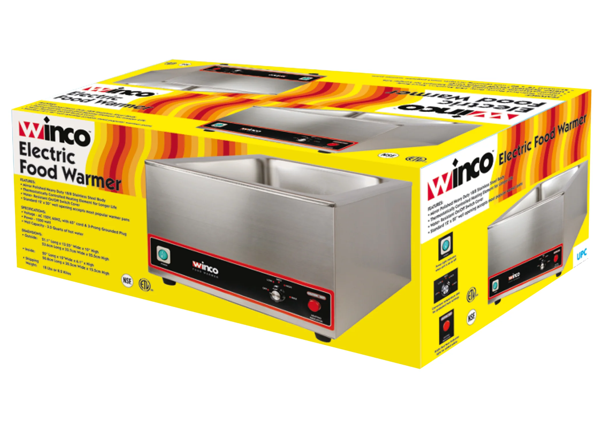 Winco FW-S500 22 Inch Food Warmer Electric Countertop Stainless Steel with Temperature Control - Image 3
