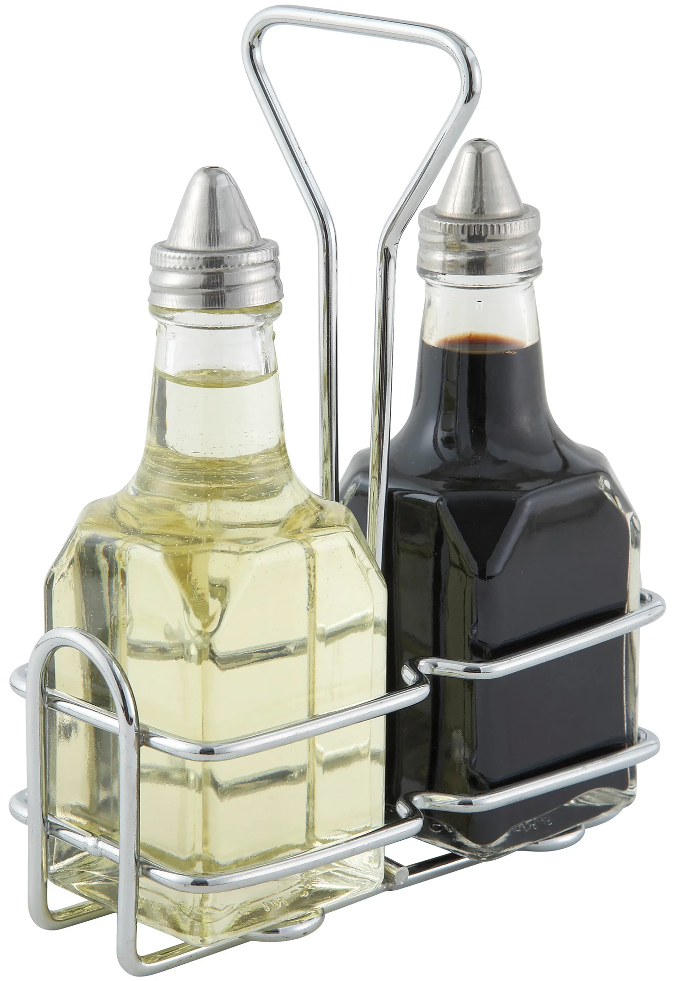 Winco G-104S 6 Oz Oil and Vinegar Cruet Set with Chrome Rack - Image 2