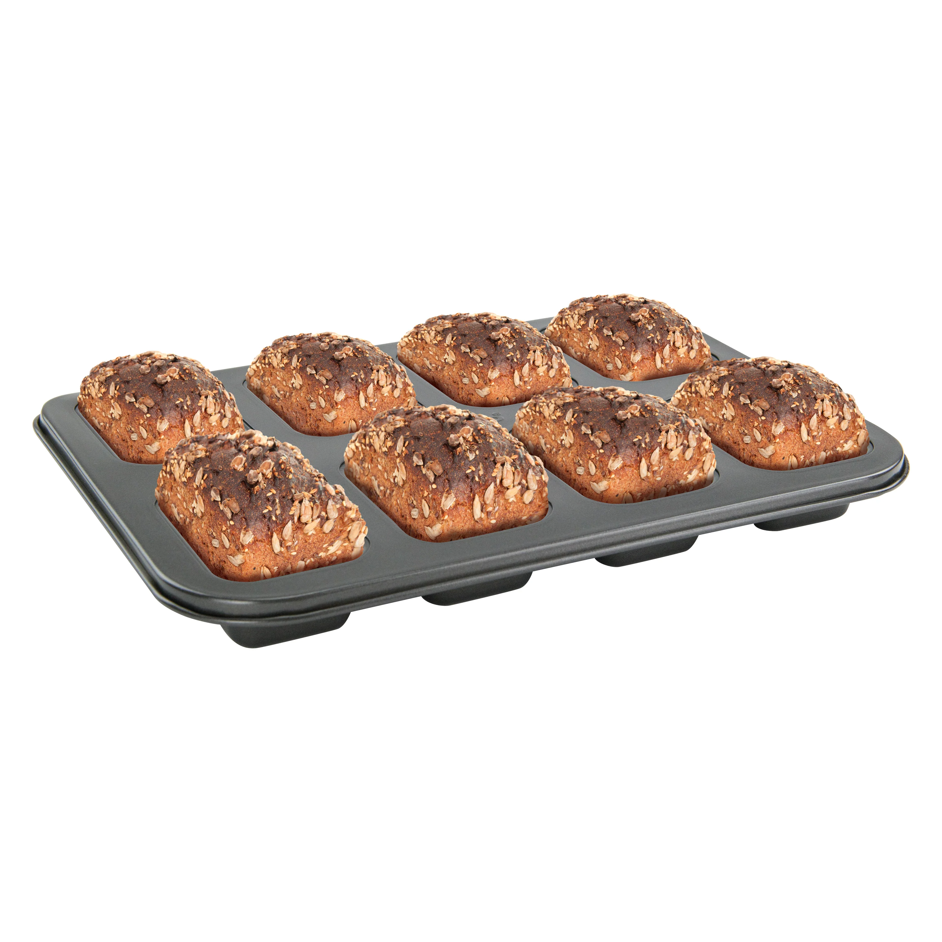 Winco HLF-8MN 14 Inch Mini Loaf Pan with 8 Compartment Non-Stick Carbon Steel - Image 2