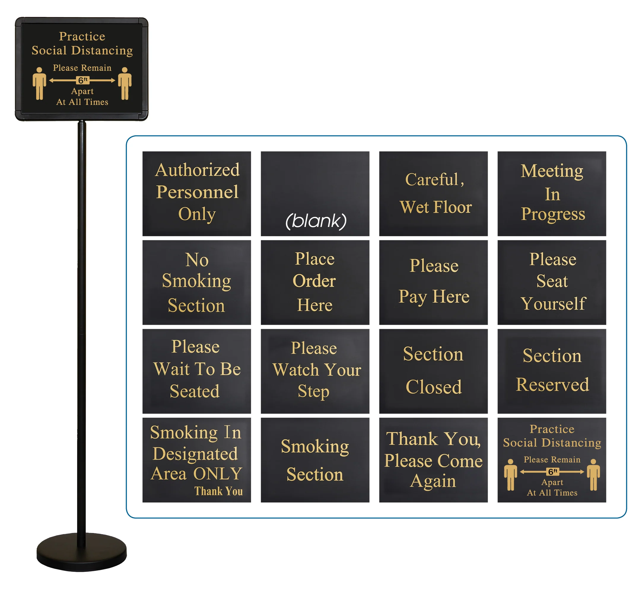 Winco HTS-60K 13-1/2 Inch x 10 Inch Sign Set with 15 Messages and Base - Image 2