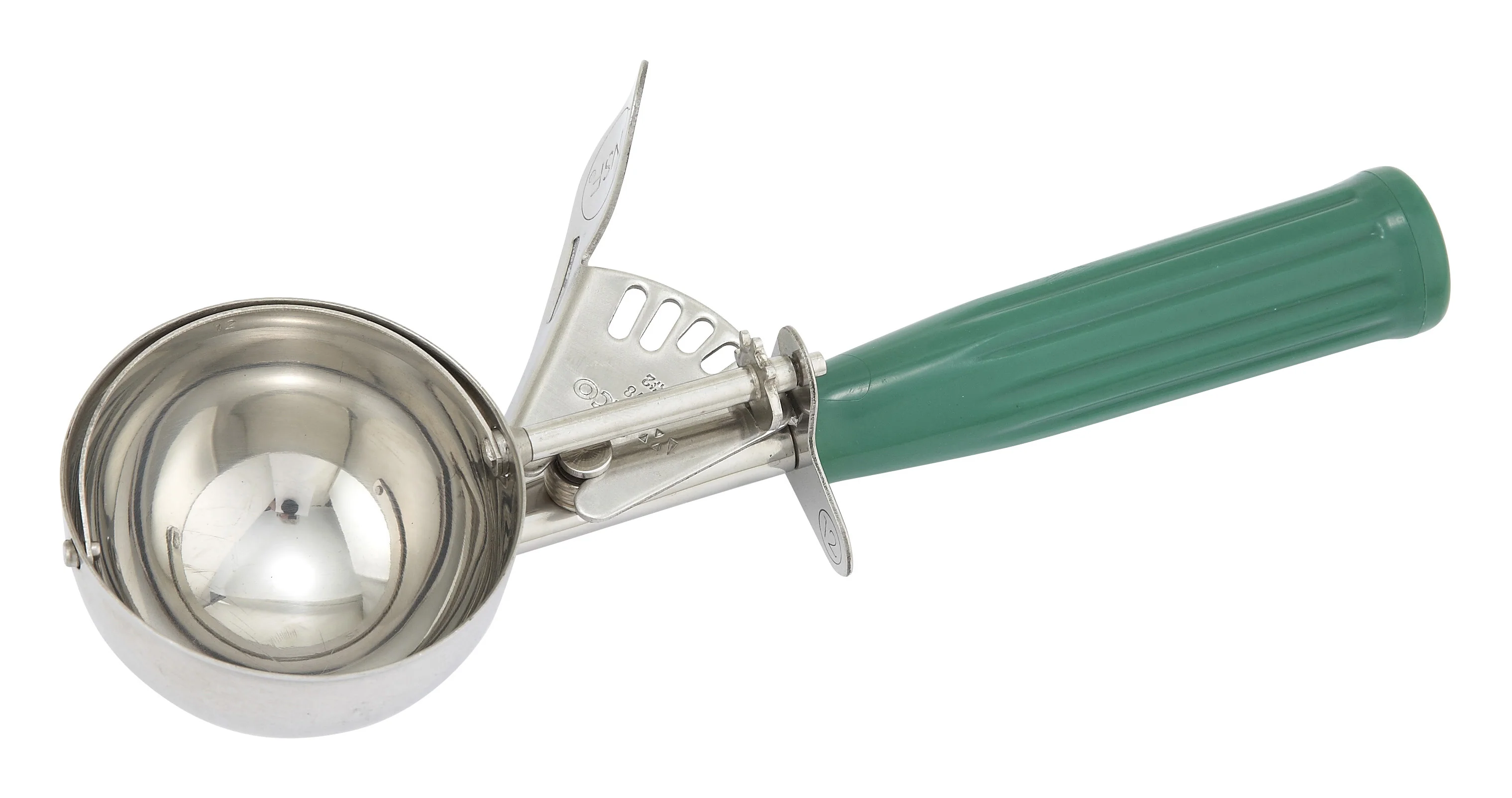 Winco ICD-12 3-1/4 Oz Ice Cream Disher Green Plastic Handle Stainless Steel - Image 2