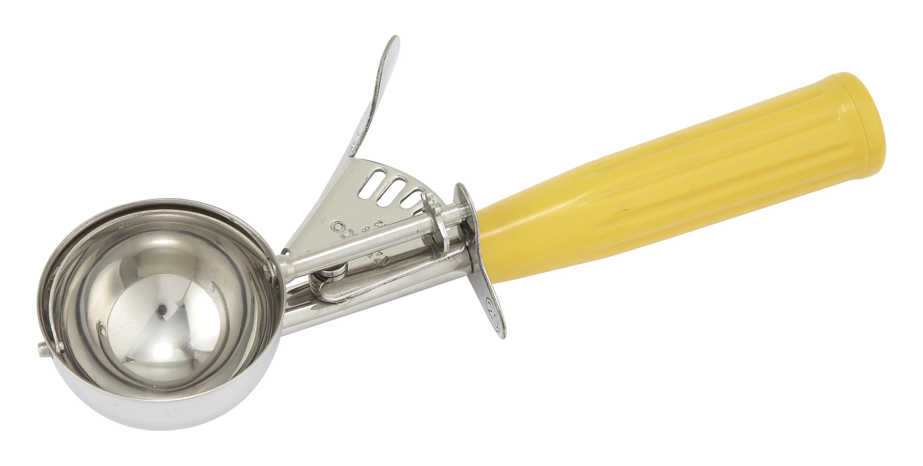 Winco ICD-20 2 Oz Ice Cream Disher Thumb Press Stainless Steel Yellow Handle - Image 3