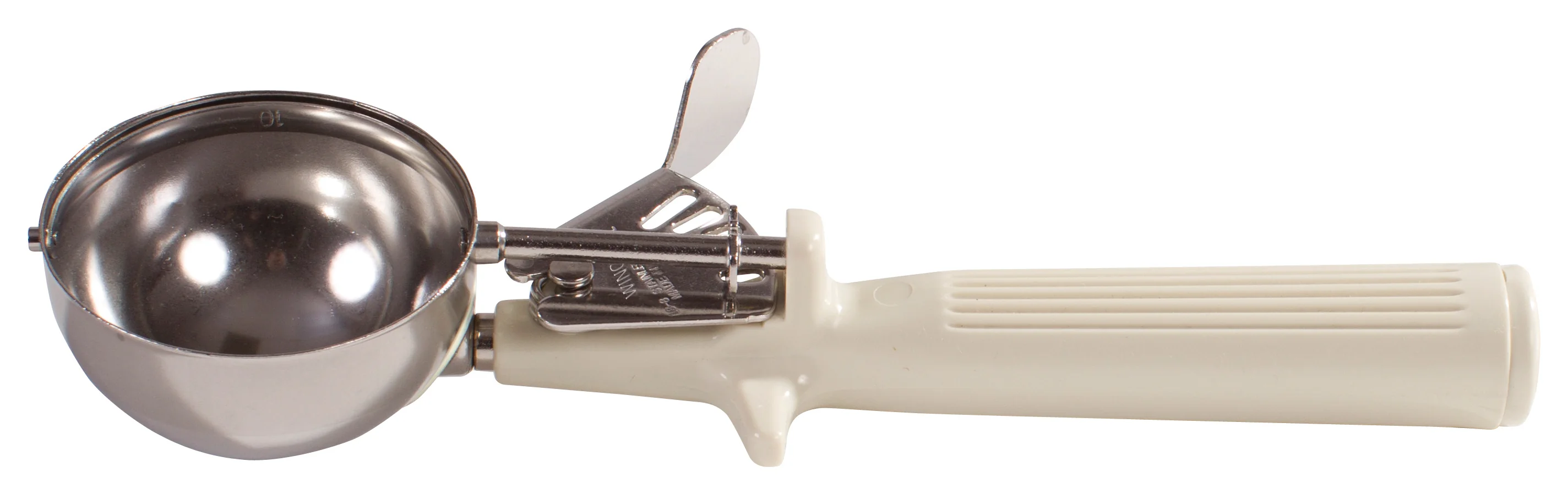 Winco ICOP-10 3-1/4 Oz Disher Round One Piece Handle Ivory Stainless Steel