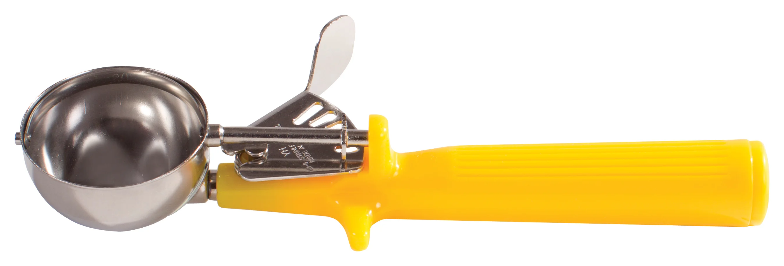 Winco ICOP-20 1-5/8 Oz Stainless Steel Round Disher Yellow Easy Release