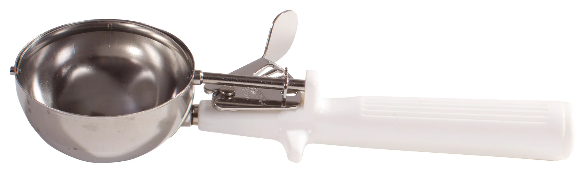 Winco ICOP-6 5-1/3 Oz. Deluxe Disher Round Bowl Stainless Steel White Handle - Image 2