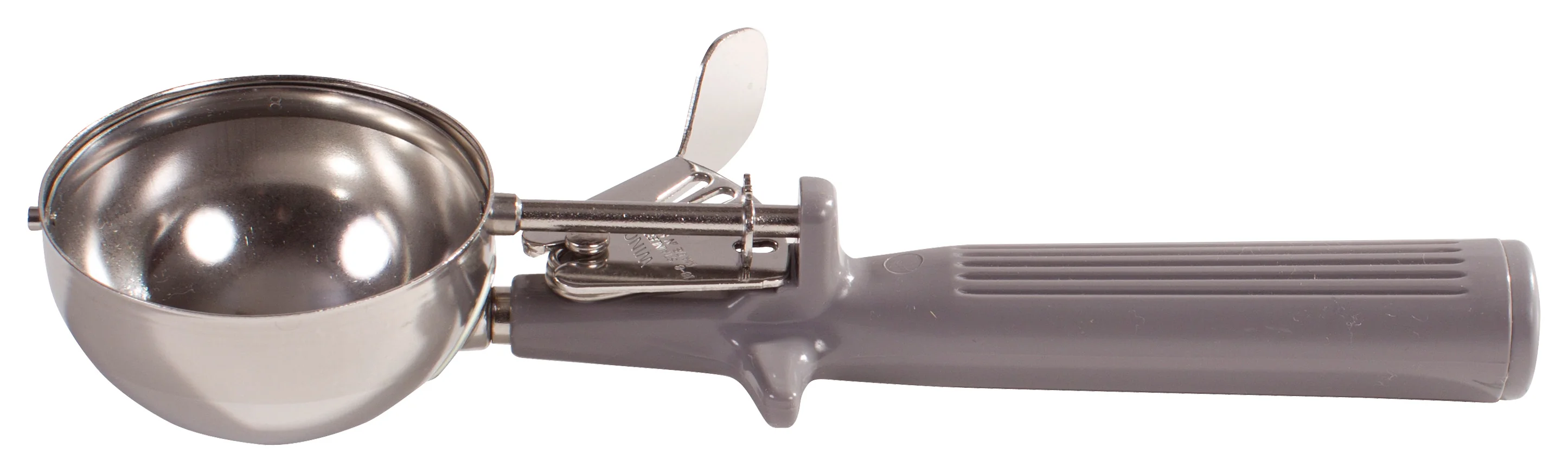 Winco ICOP-8 4 Oz. Deluxe Disher with Thumb Press Stainless Steel Gray - Image 2
