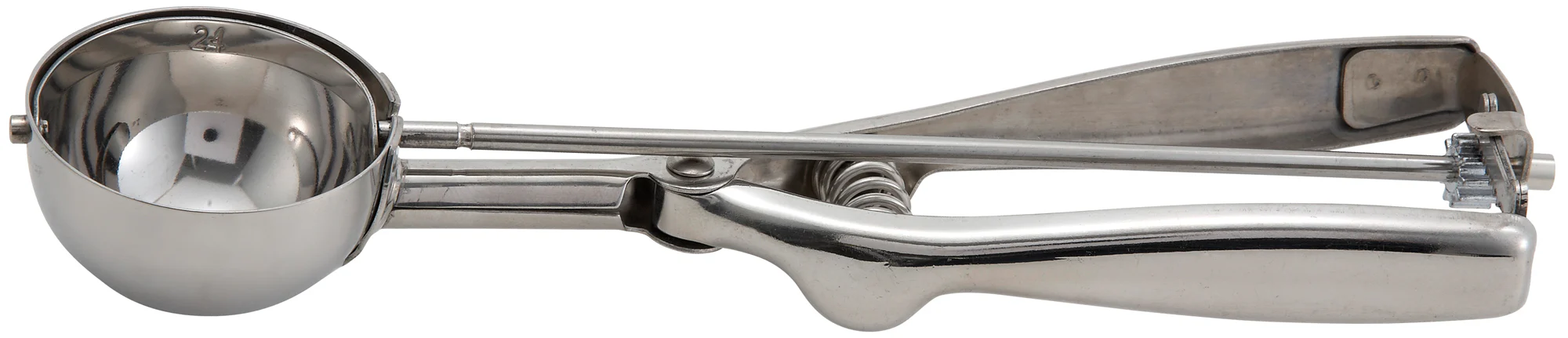 Winco ISS-24 1-3/4 Oz. Disher Round Bowl 18/8 Stainless Steel Squeeze Handle - Image 2