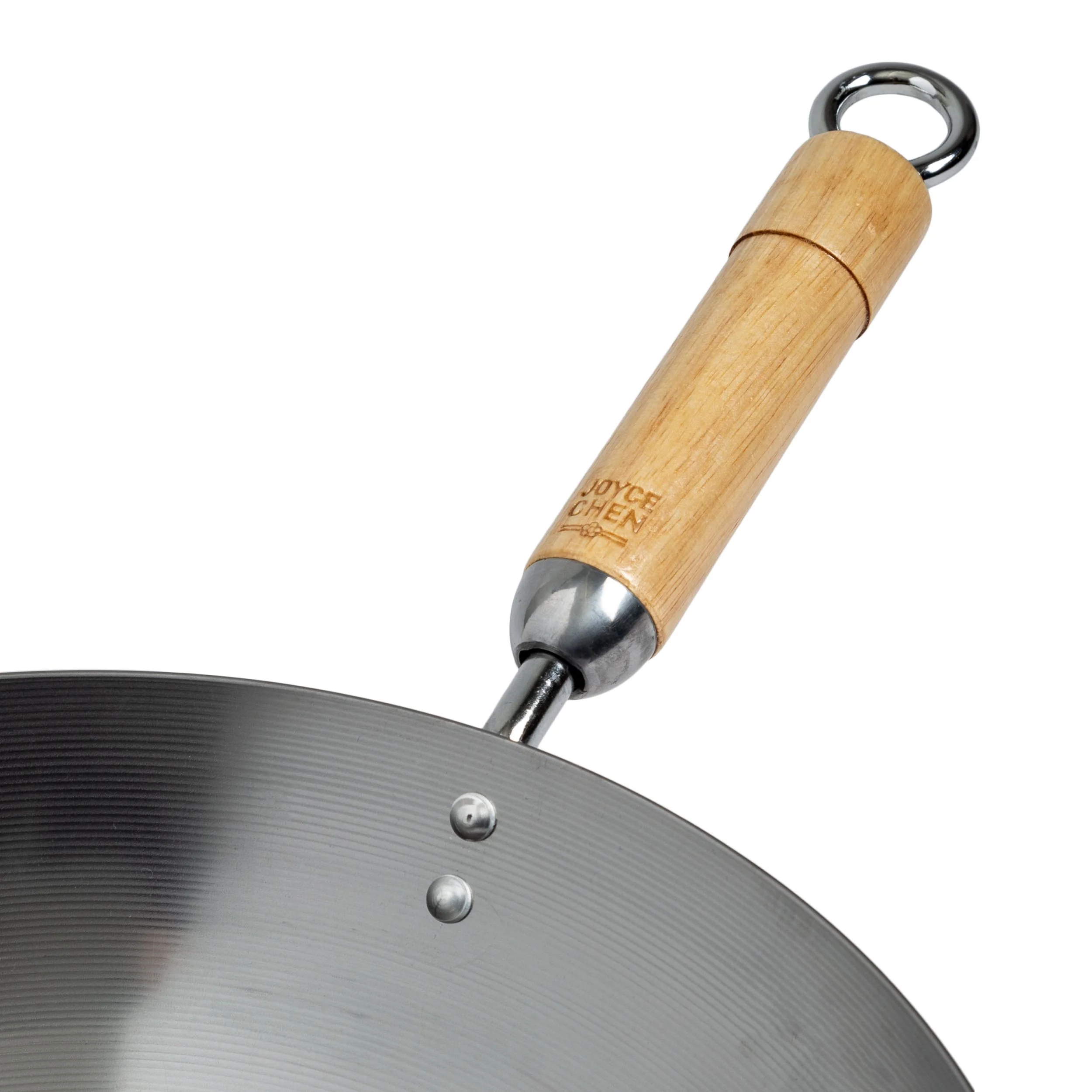 Winco J20-1140 14 Inch Classic Series Round Bottom Wok with Birch Handles Carbon Steel - Image 2