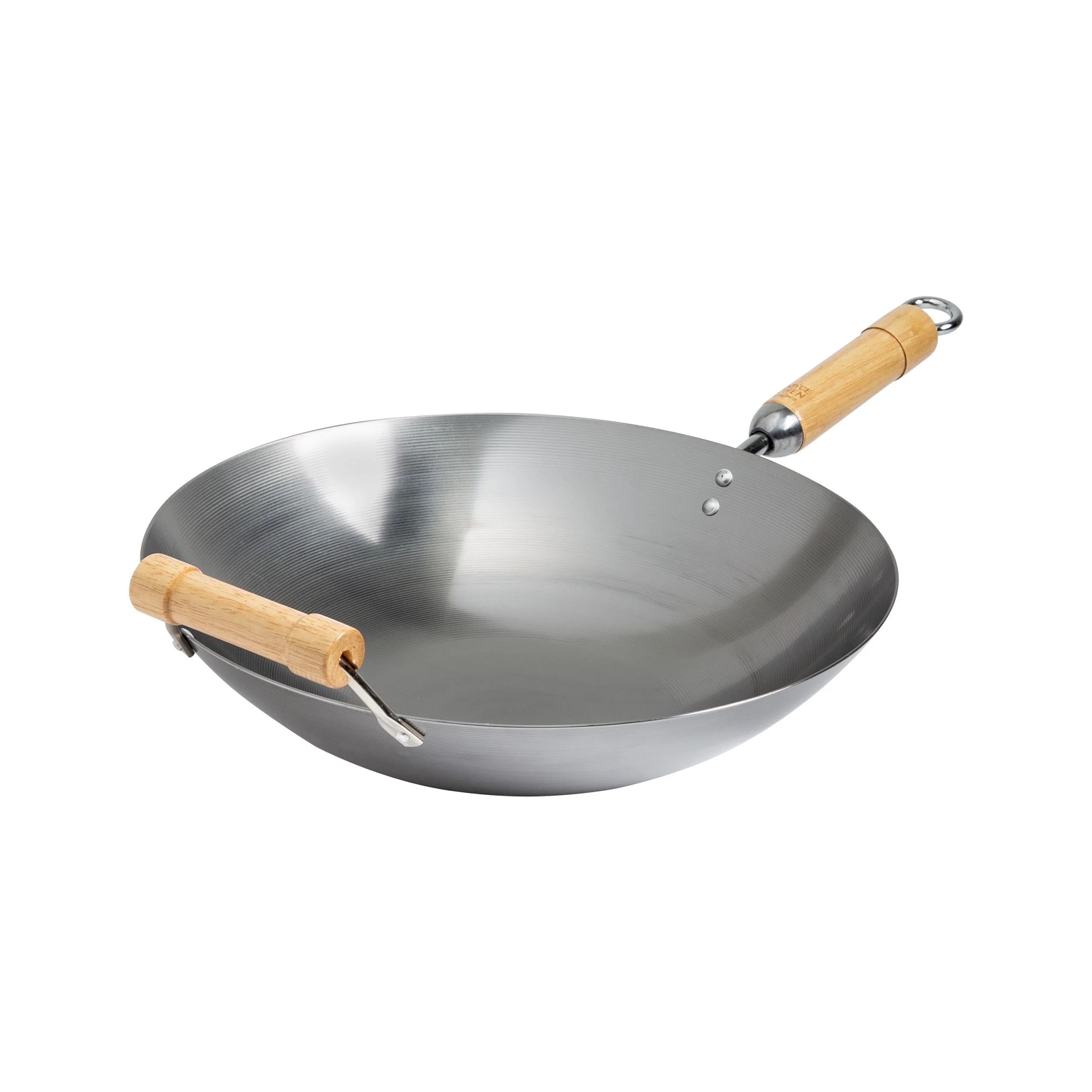 Winco J20-1140 14 Inch Classic Series Round Bottom Wok with Birch Handles Carbon Steel - Image 3