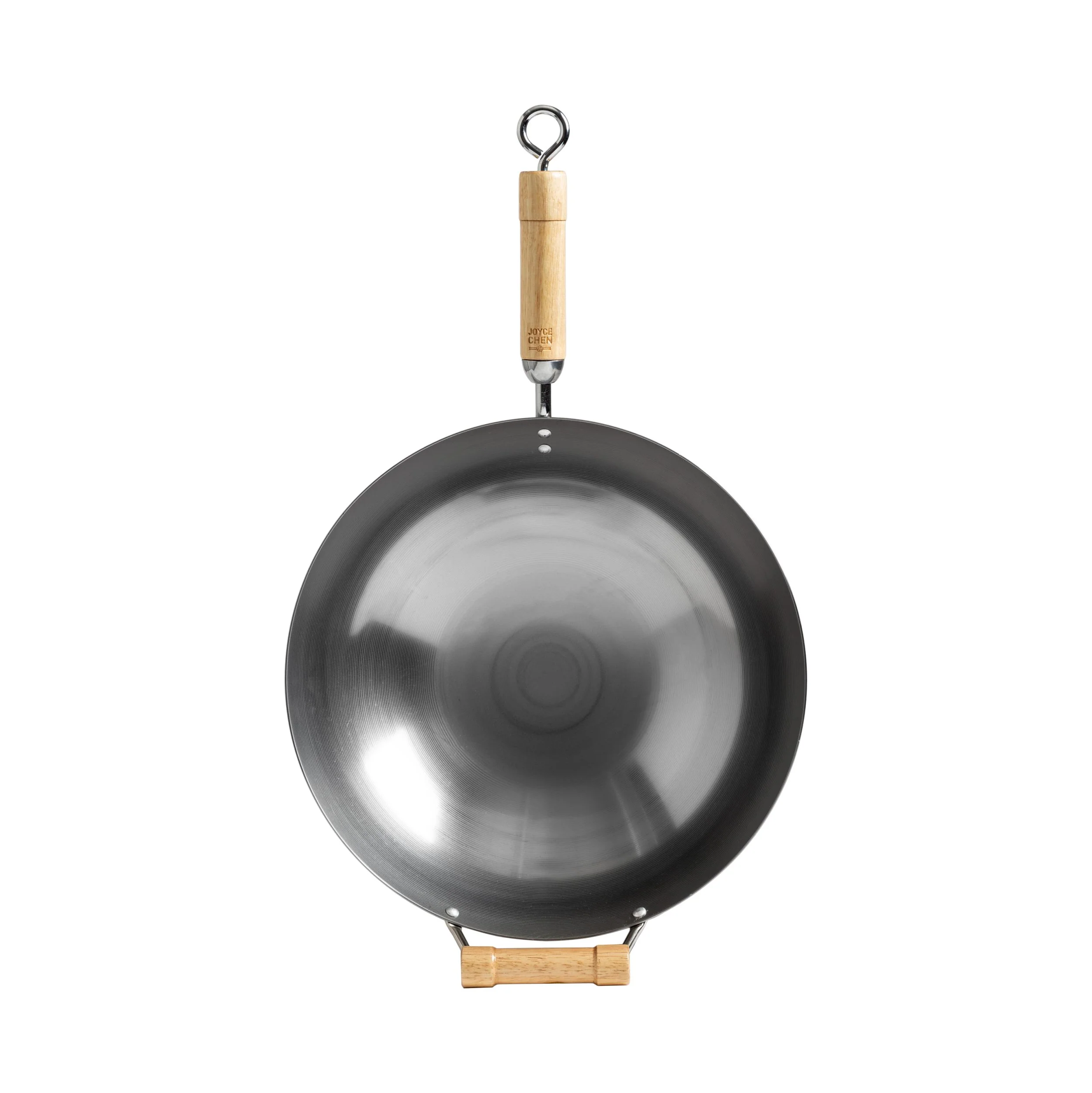Winco J20-1140 14 Inch Classic Series Round Bottom Wok with Birch Handles Carbon Steel - Image 5