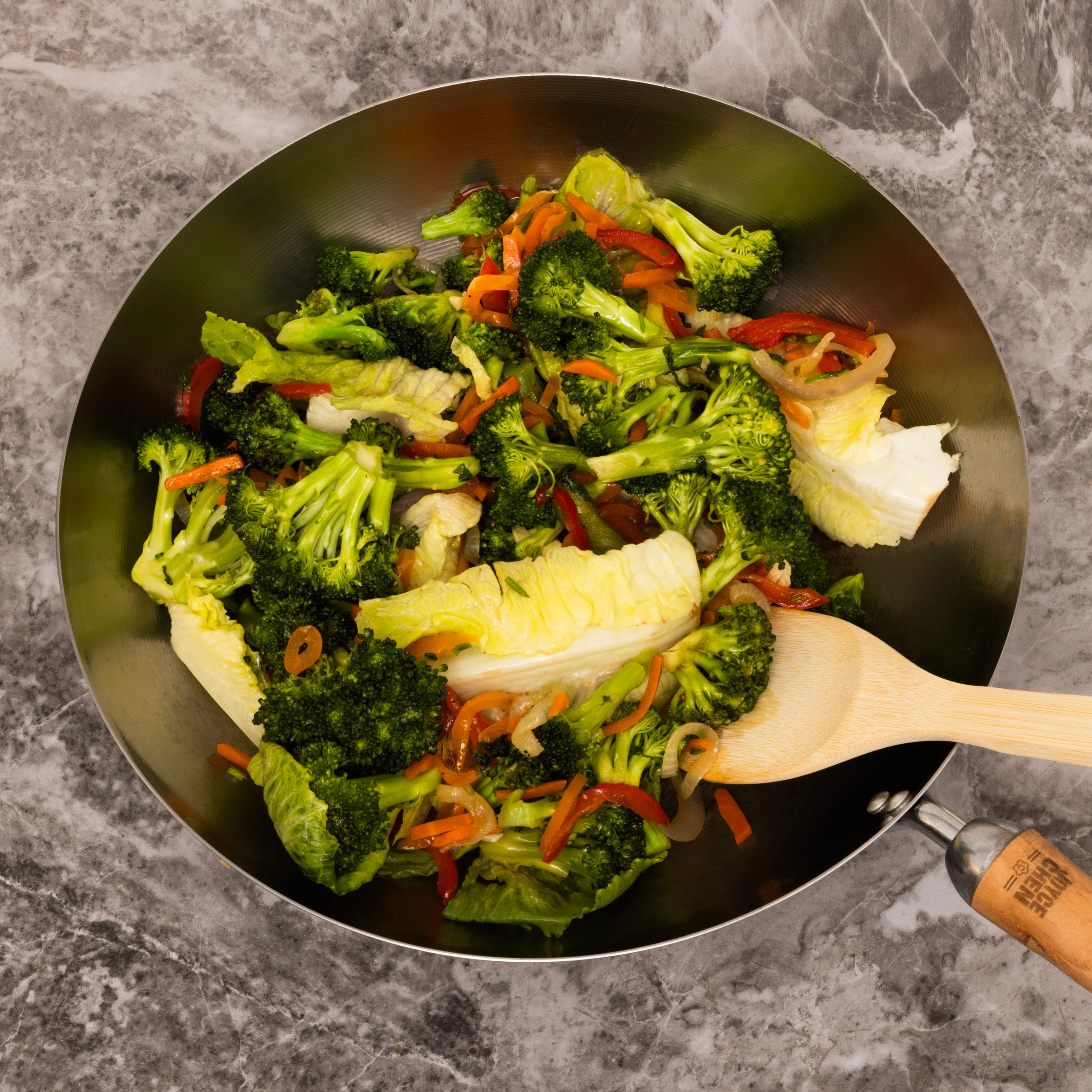 Winco J21-9979 12 Inch Stir Fry Pan Uncoated Carbon Steel Birch Handle - Image 2