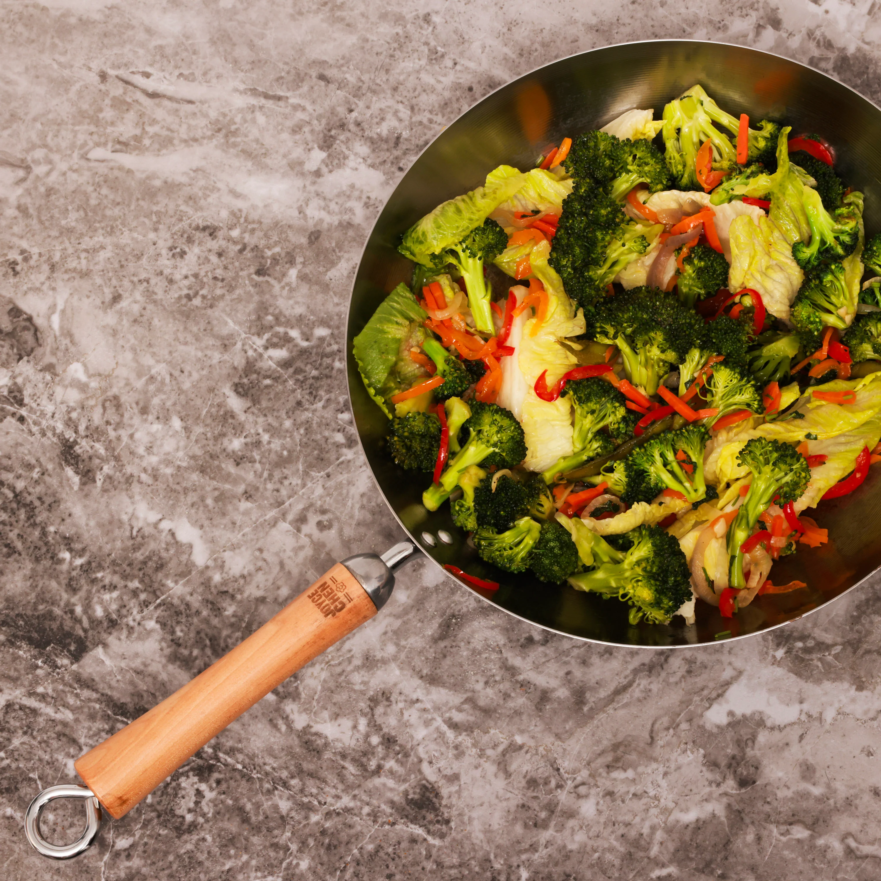 Winco J21-9979 12 Inch Stir Fry Pan Uncoated Carbon Steel Birch Handle - Image 6