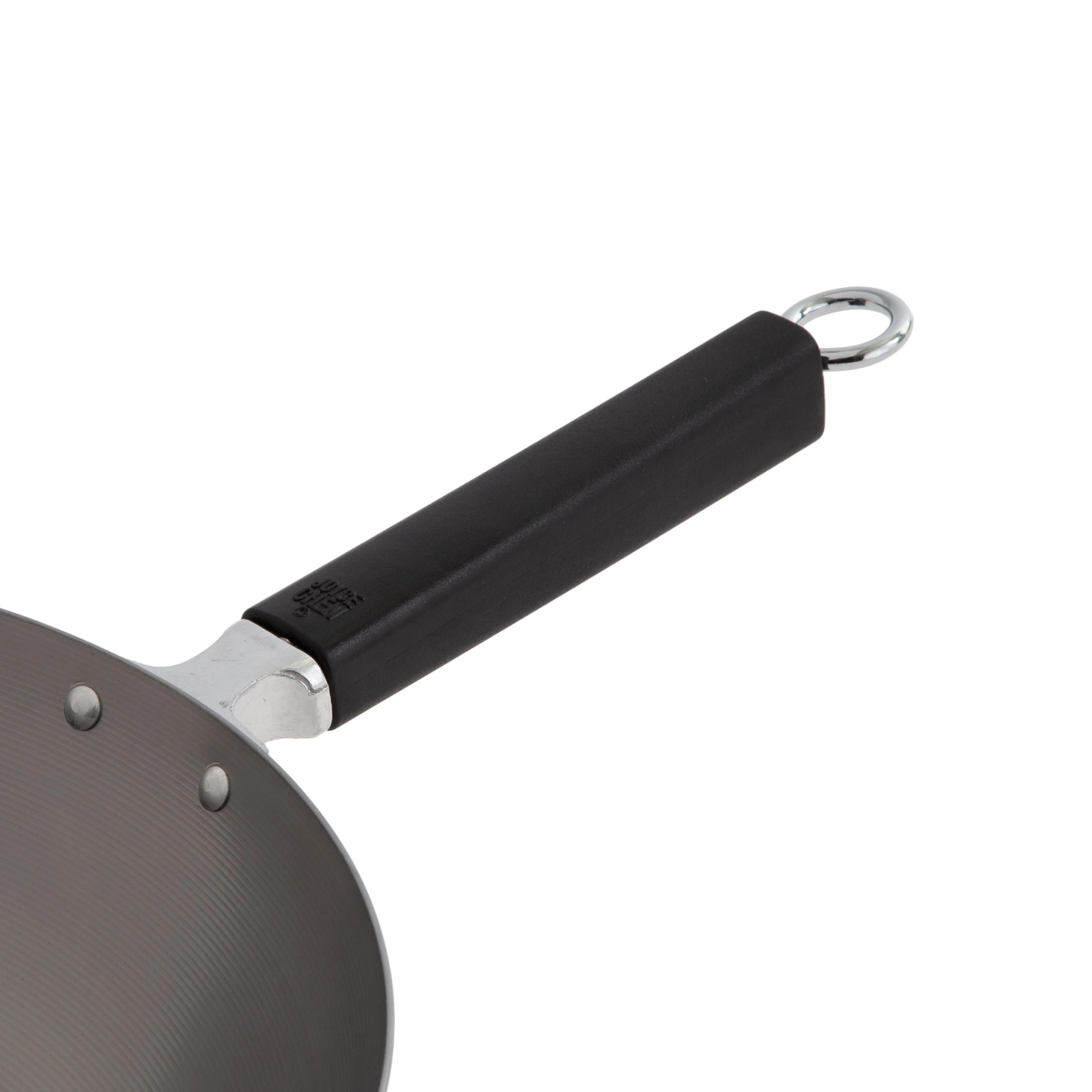 Winco J22-0060 14 Inch Flat Bottom Wok with Phenolic Handles Carbon Steel - Image 2