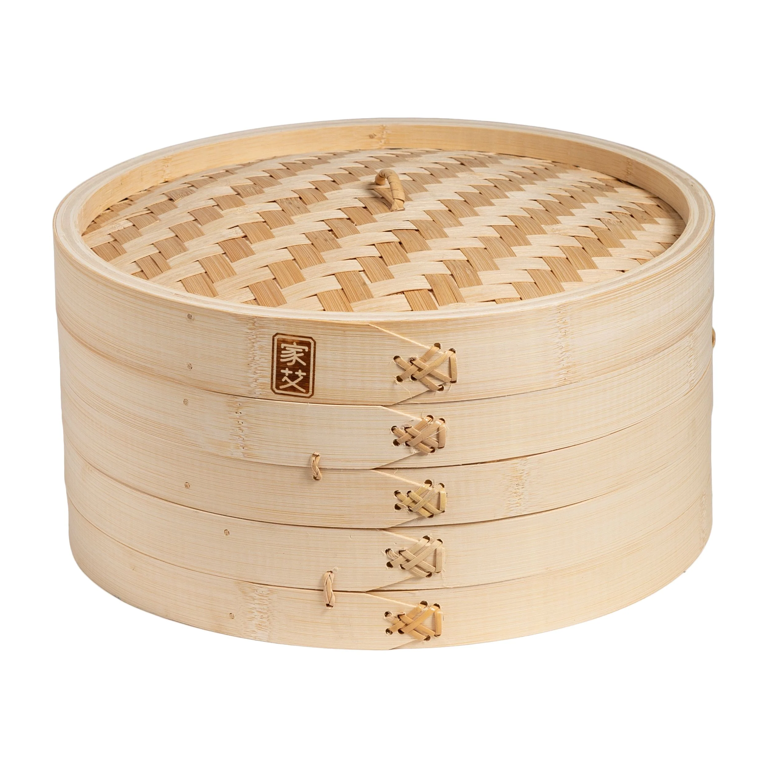 Winco J26-0012 12 Inch 2-tier Bamboo Steamer Basket with Descriptors