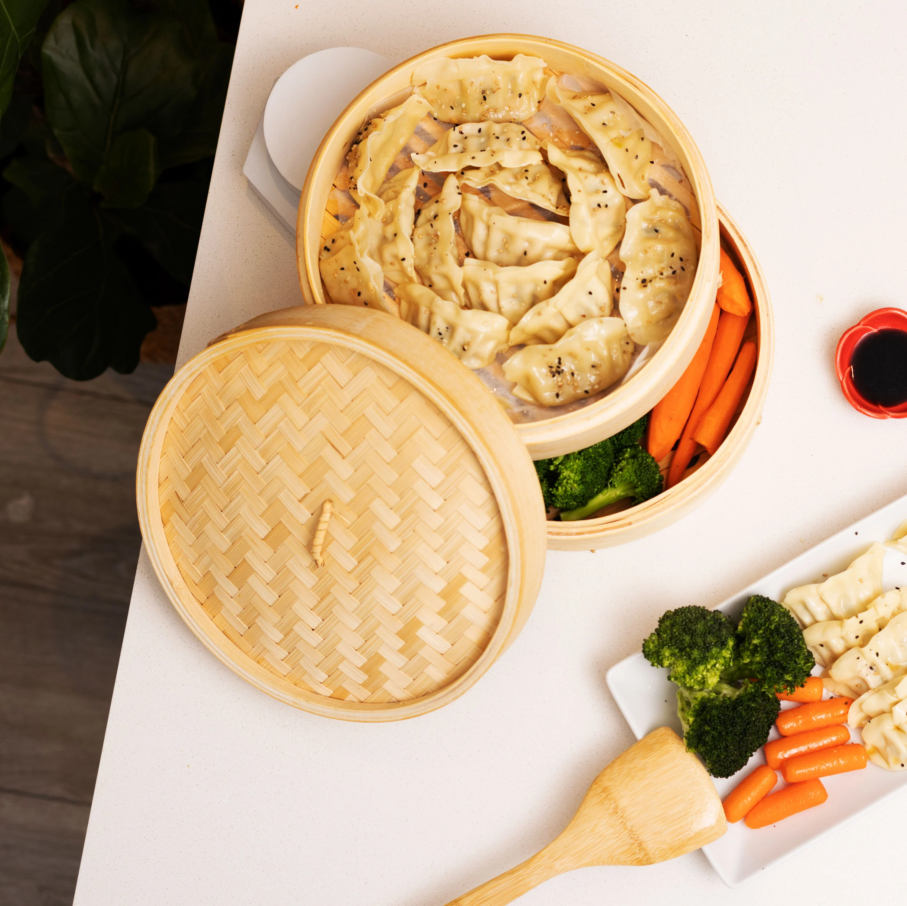 Winco J26-0012 12 Inch 2-tier Bamboo Steamer Basket with Descriptors - Image 6