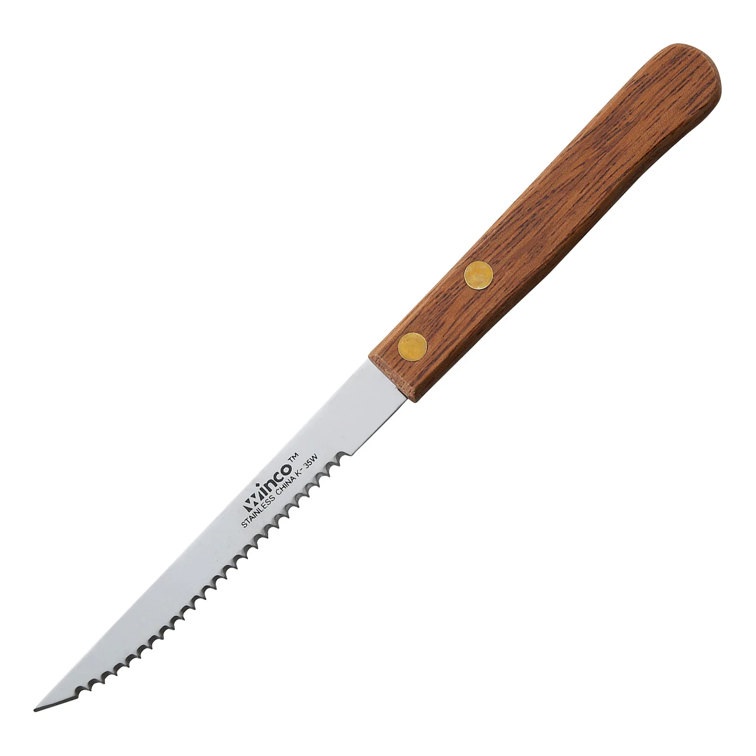 Winco K-35W 4 Inch Blade 8 Inch Overall Length Economy Steak Knife Wooden Handle - Image 2