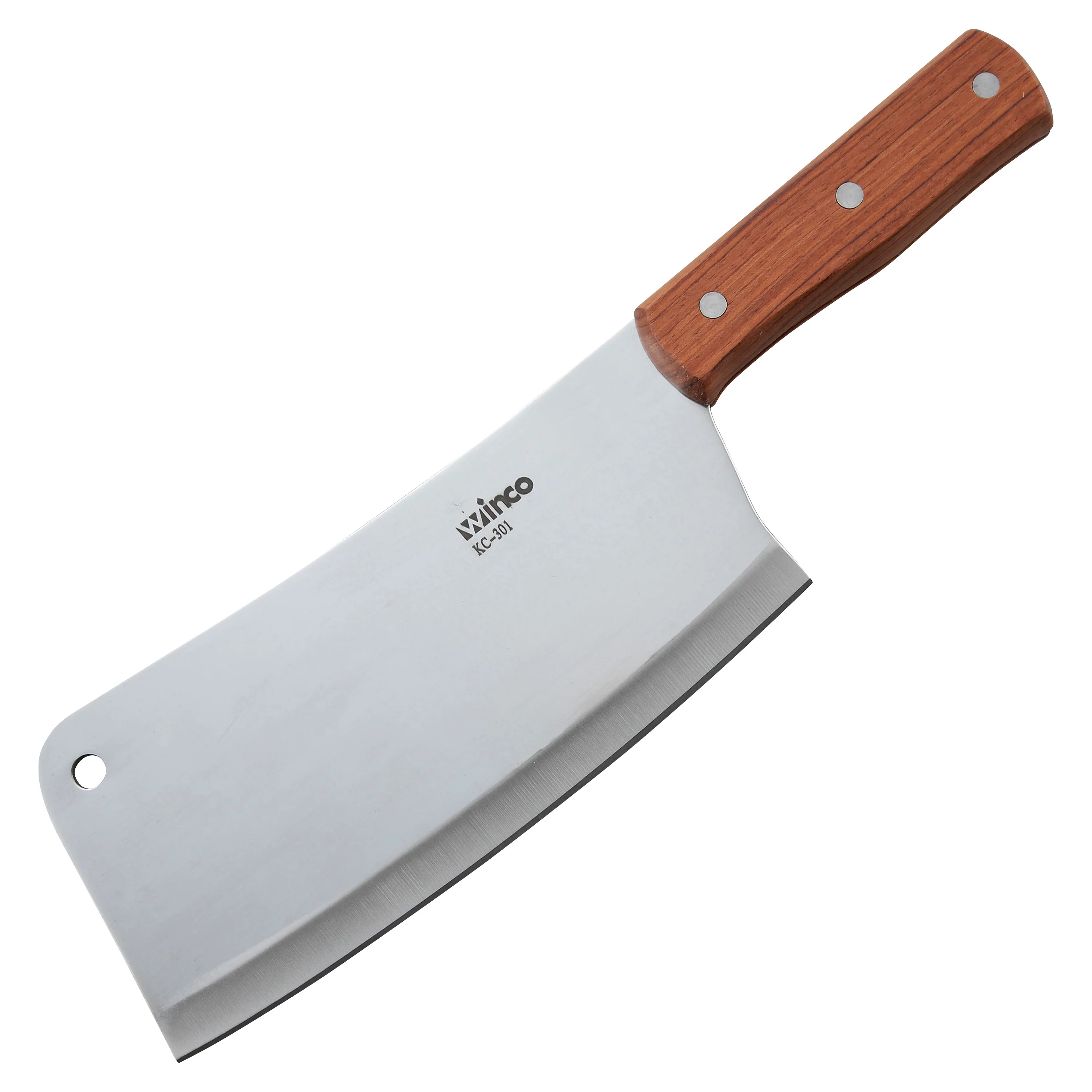 Winco KC-301 8 Inch by 3-1/2 Inch Cleaver Knife with Wooden Handle Stainless Steel - Image 2