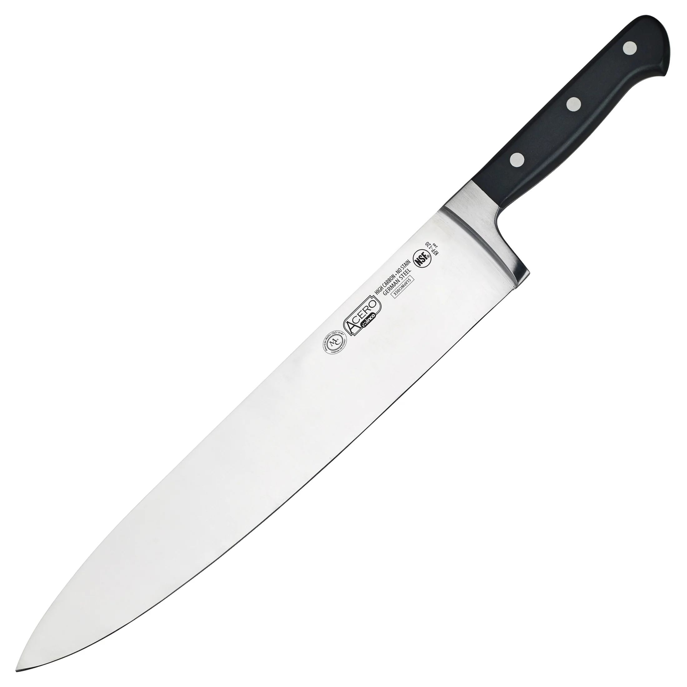 Winco KFP-120 12 Inch Blade Acero Chef Knife Forged POM Handle Black - Image 2