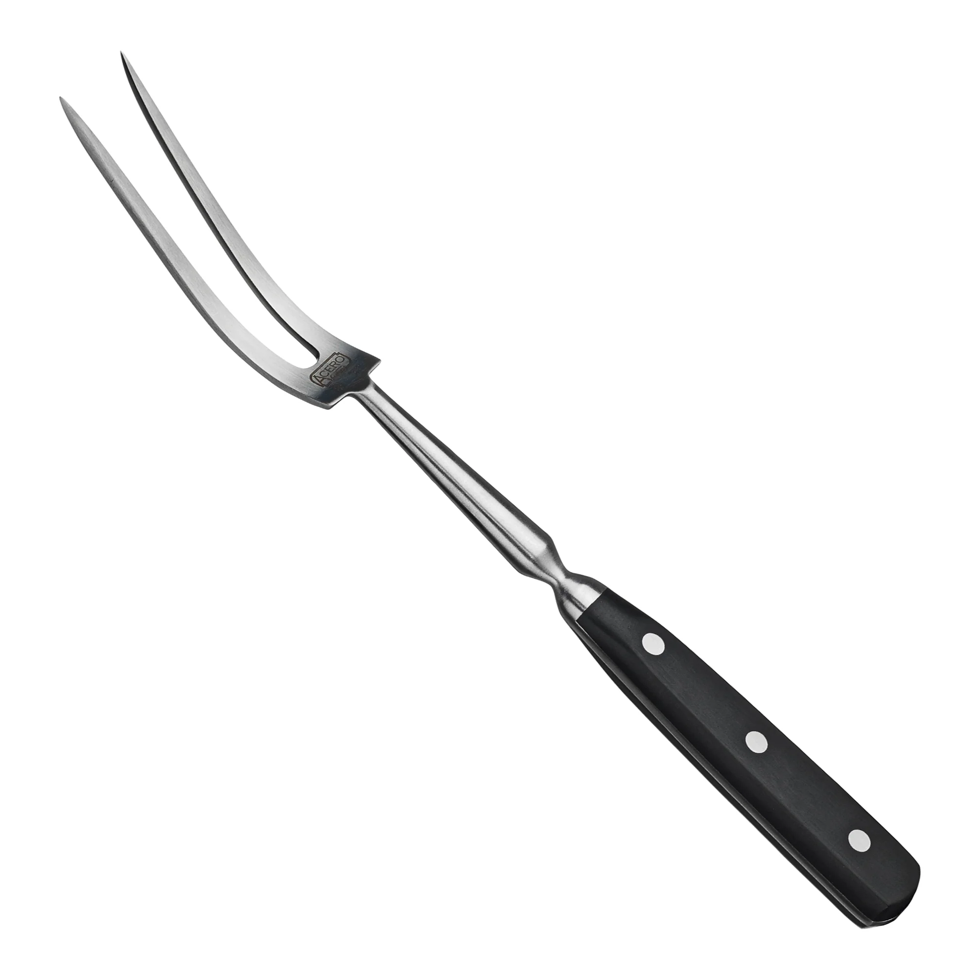 Winco KFP-140 14 Inch Full Tang Curved Acero Carving Fork High Carbon Steel POM Black - Image 2