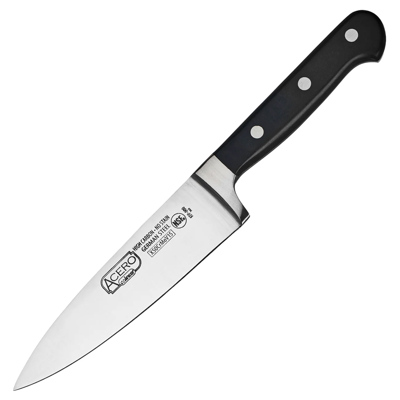Winco KFP-60 6 Inch Blade Black POM Handle Chef Knife High Carbon Stainless Steel - Image 2