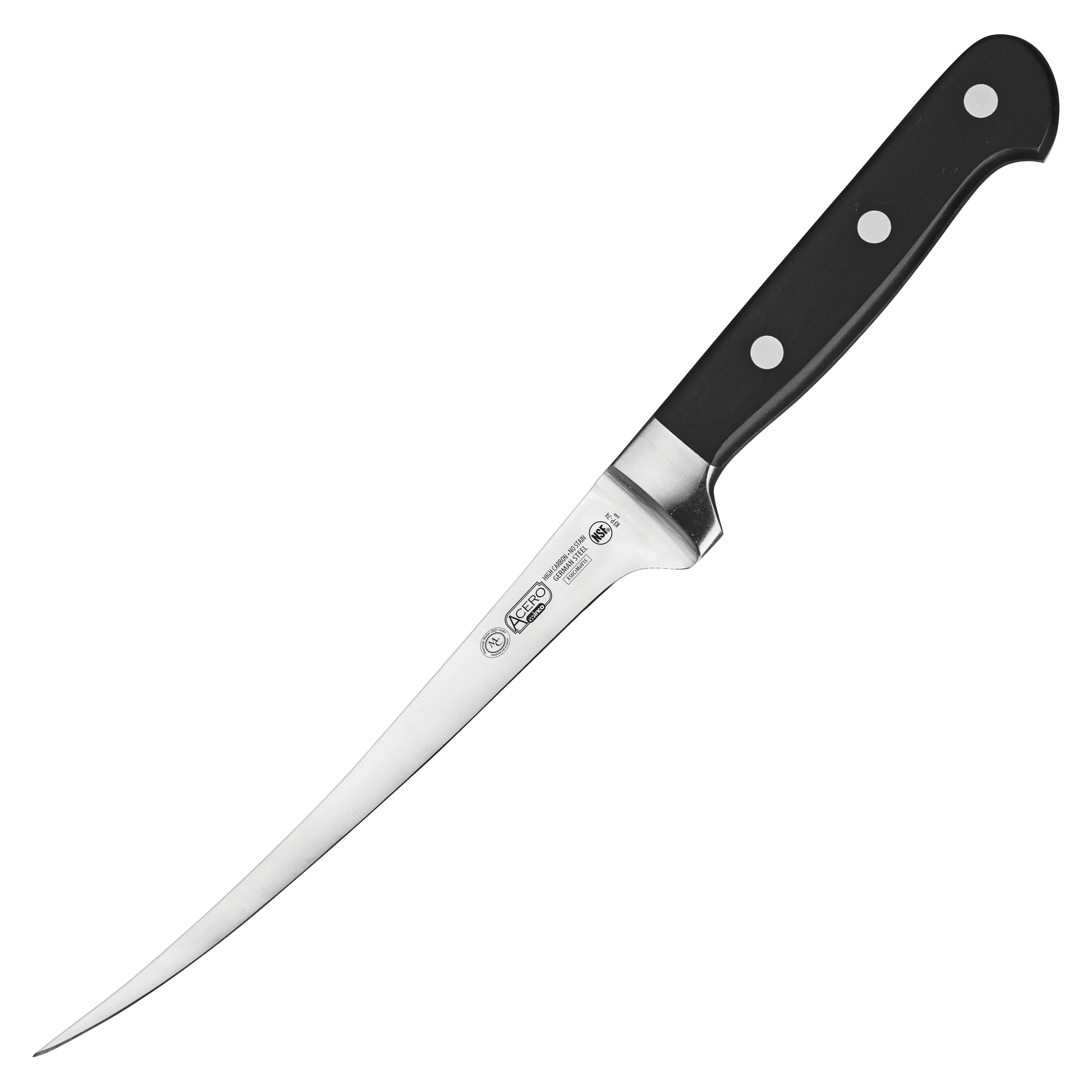Winco KFP-74 7 Inch Blade Flexible Fillet Knife Forged Black POM Handle - Image 2