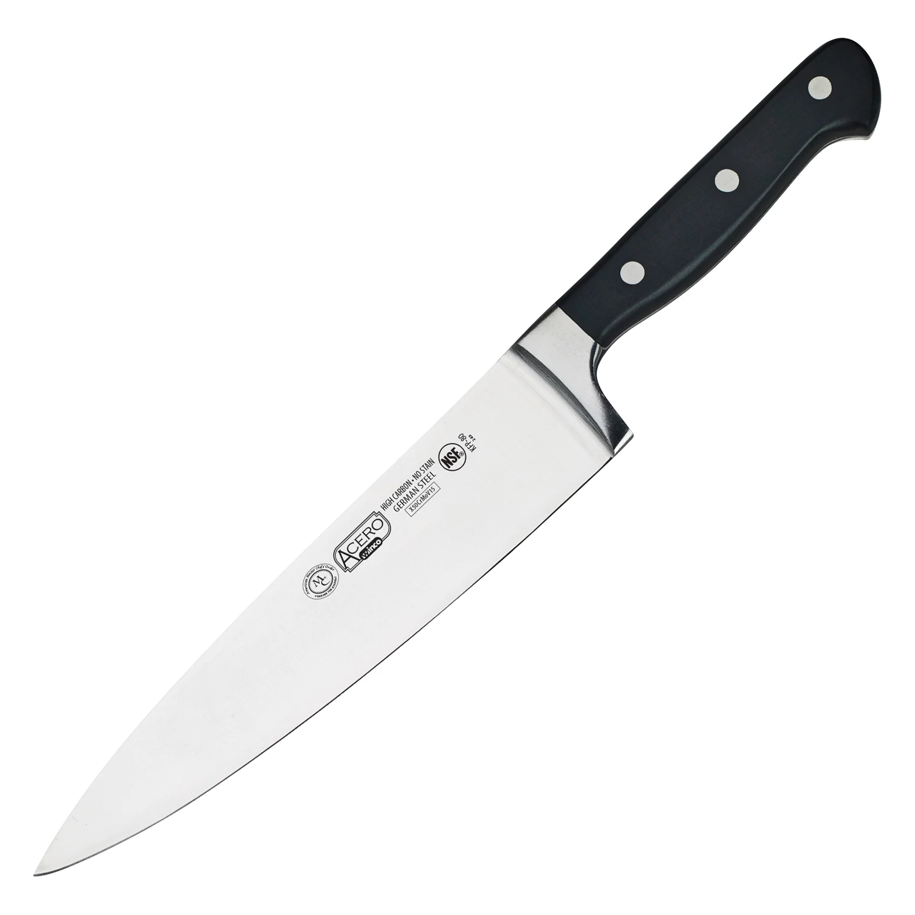 Winco KFP-80 8 Inch Blade Triple Riveted Acero Chef Knife High Carbon - Image 2