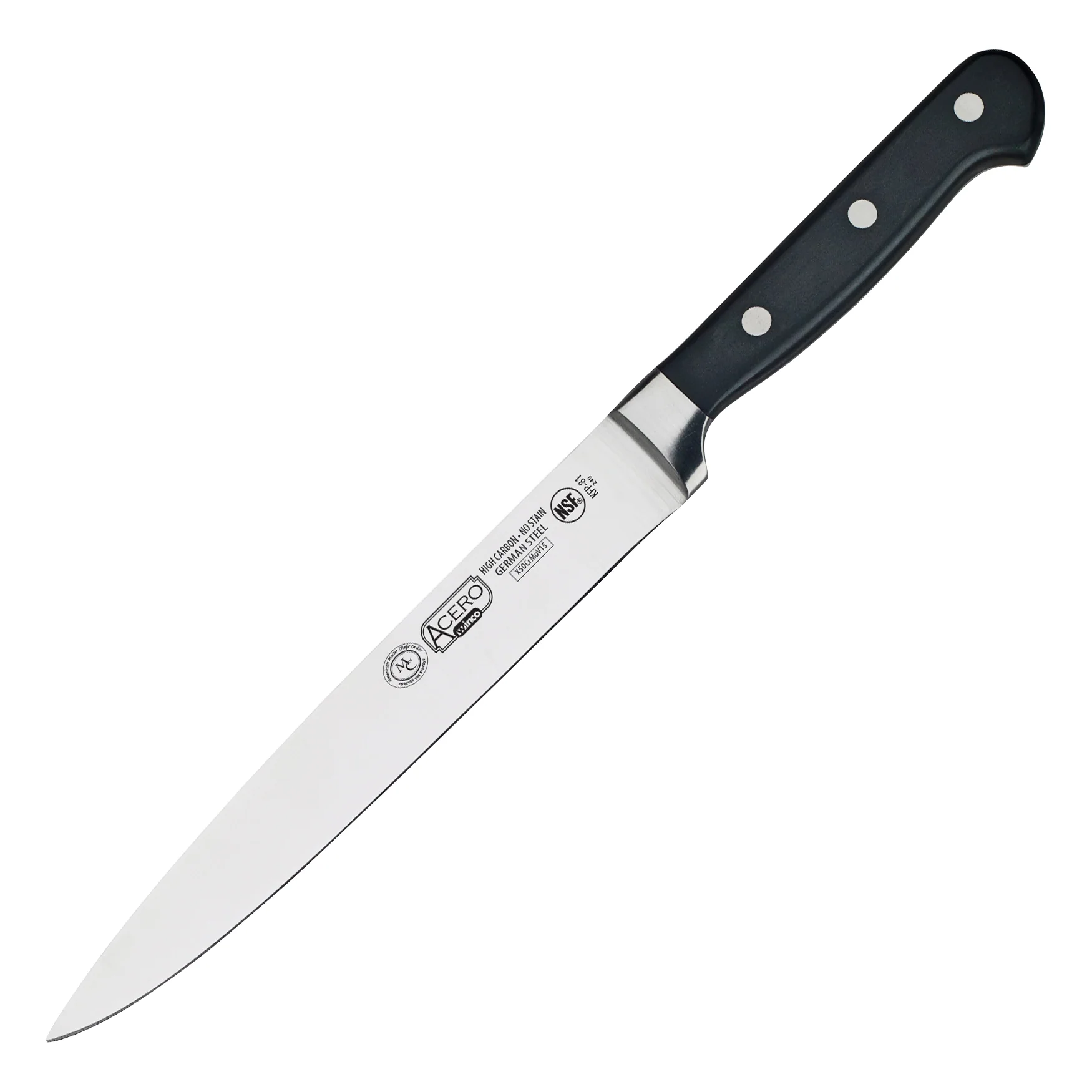 Winco KFP-81 8 Inch Blade Triple Riveted Knife German High Carbon Stainless Steel Black Handle - Image 2