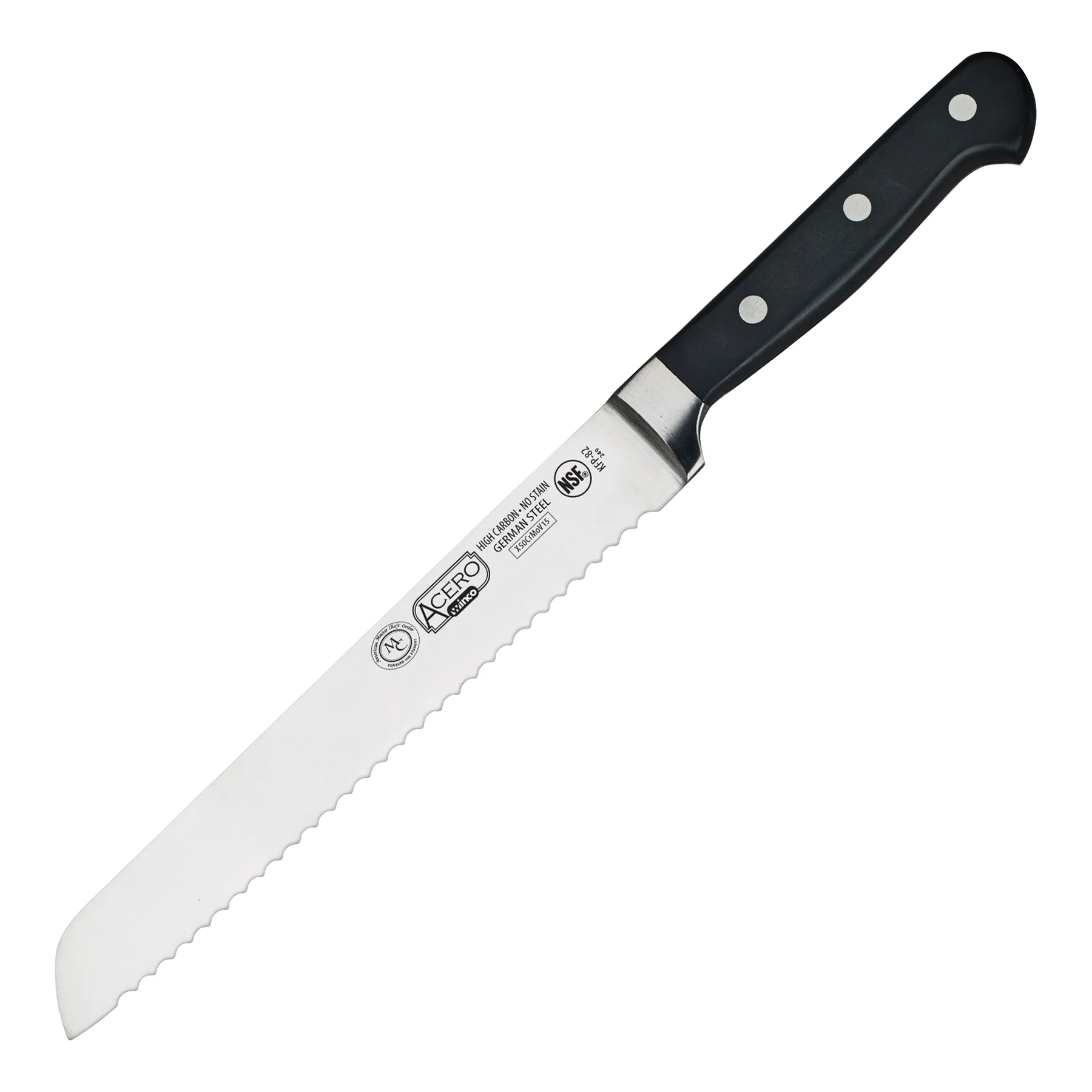 Winco KFP-82 8 Inch Blade 13-1/4 Inch Overall Length Bread Knife POM Black High Carbon - Image 2