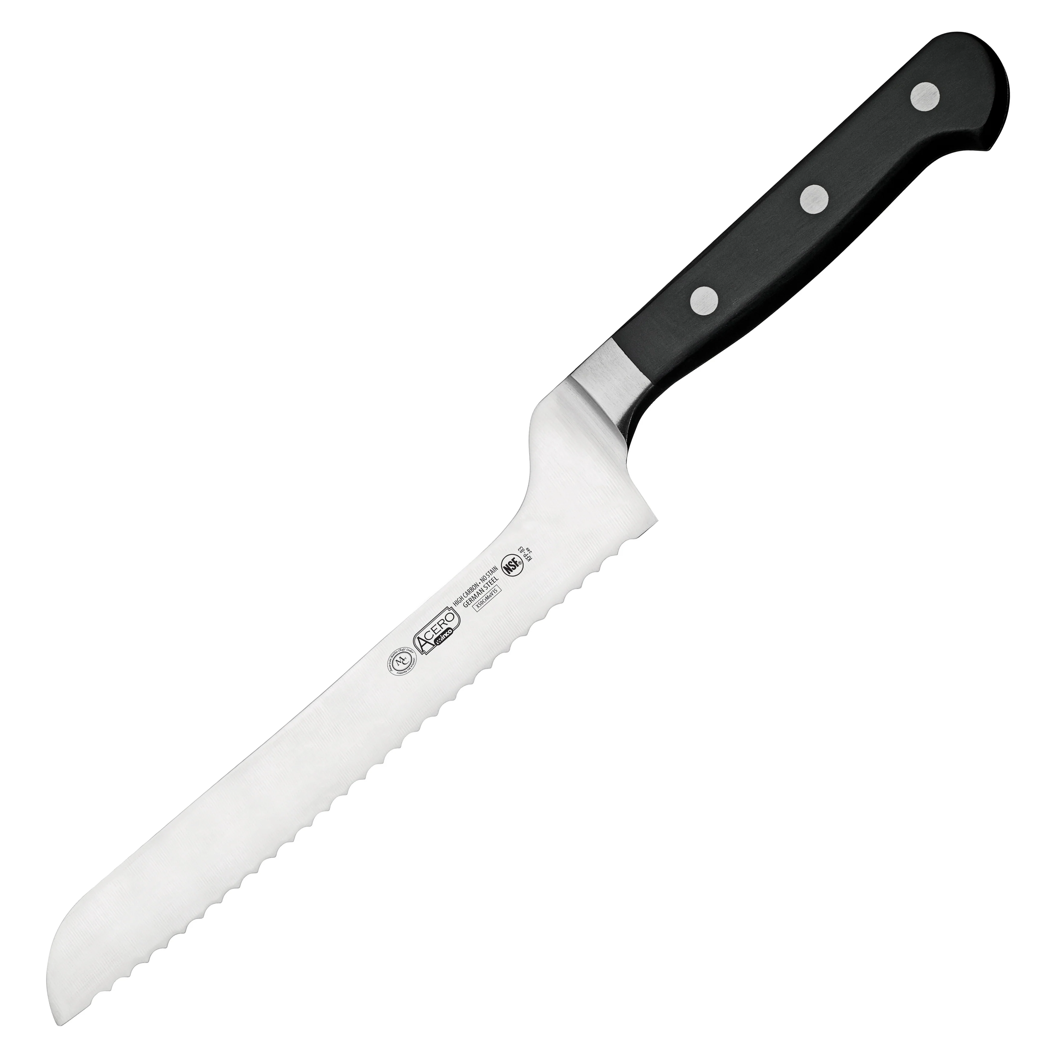 Winco KFP-83 13-1/4 Inch Overall Length 8 Inch Blade Offset Knife Black POM High Carbon Stainless Steel with Triple Riveted Handle - Image 2