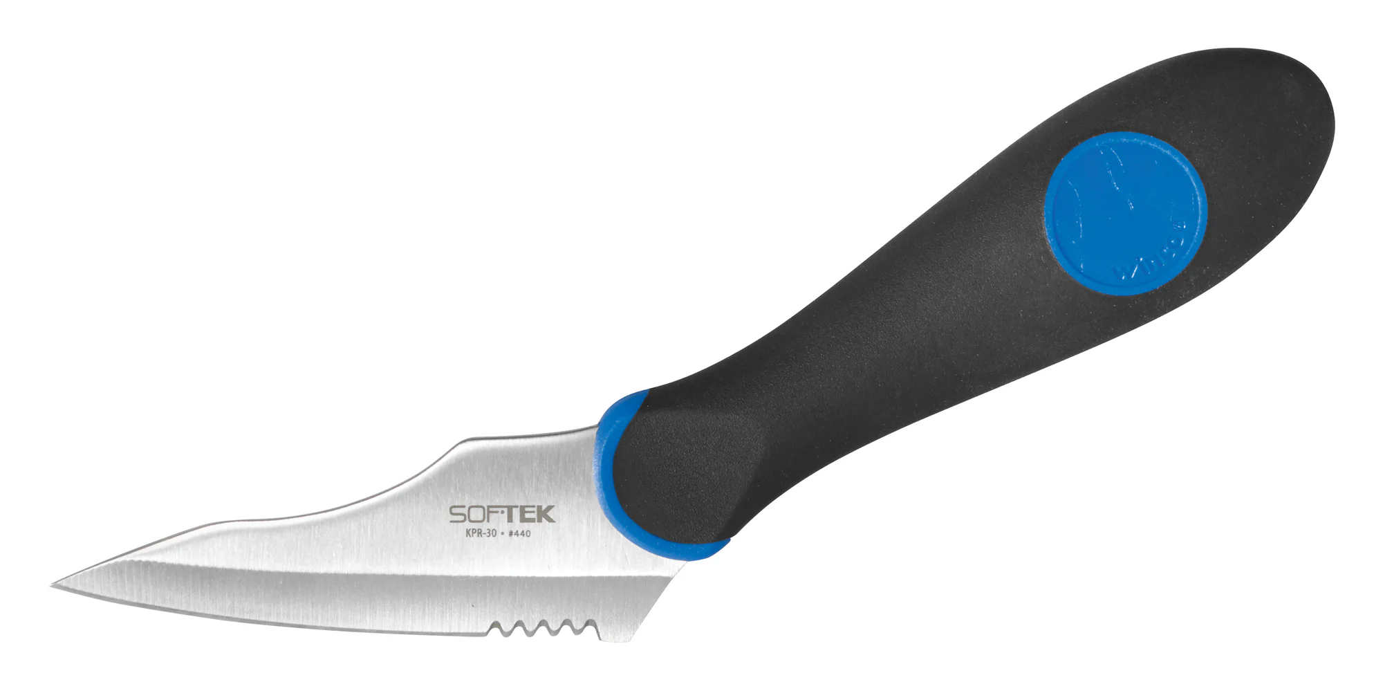 Winco KPR-30 3-1/2 Inch Blade Black and Blue TPR Utility Knife Stainless Steel - Image 2