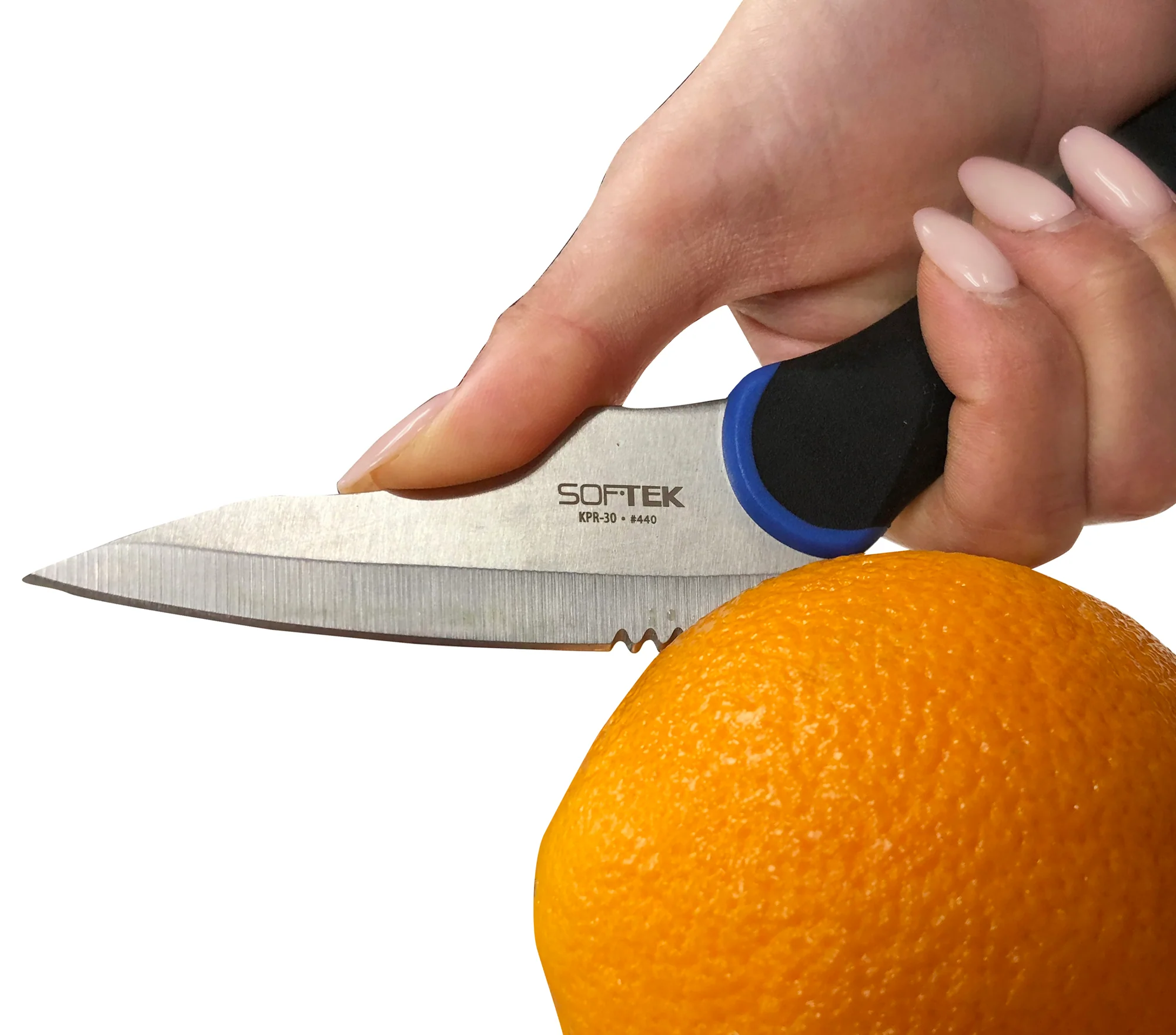 Winco KPR-30 3-1/2 Inch Blade Black and Blue TPR Utility Knife Stainless Steel - Image 4