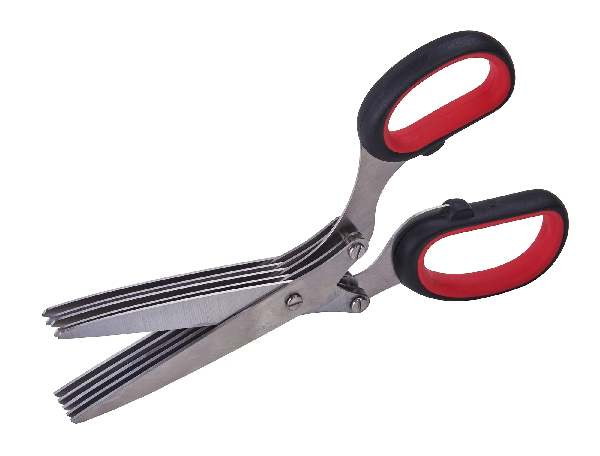 Winco KS-05 7-3/4 Inch Herb Shears Multi-Blade Stainless Steel Black and Red Handle - Image 2