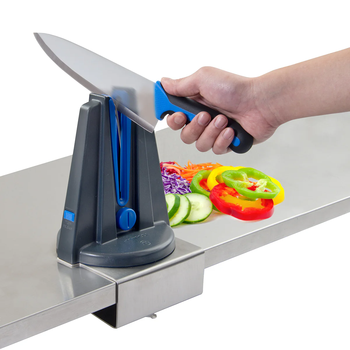 Winco KSP-6 6-3/4 Inch Width Hands-free Knife Sharpener with Diamond-coated Rod - Image 3