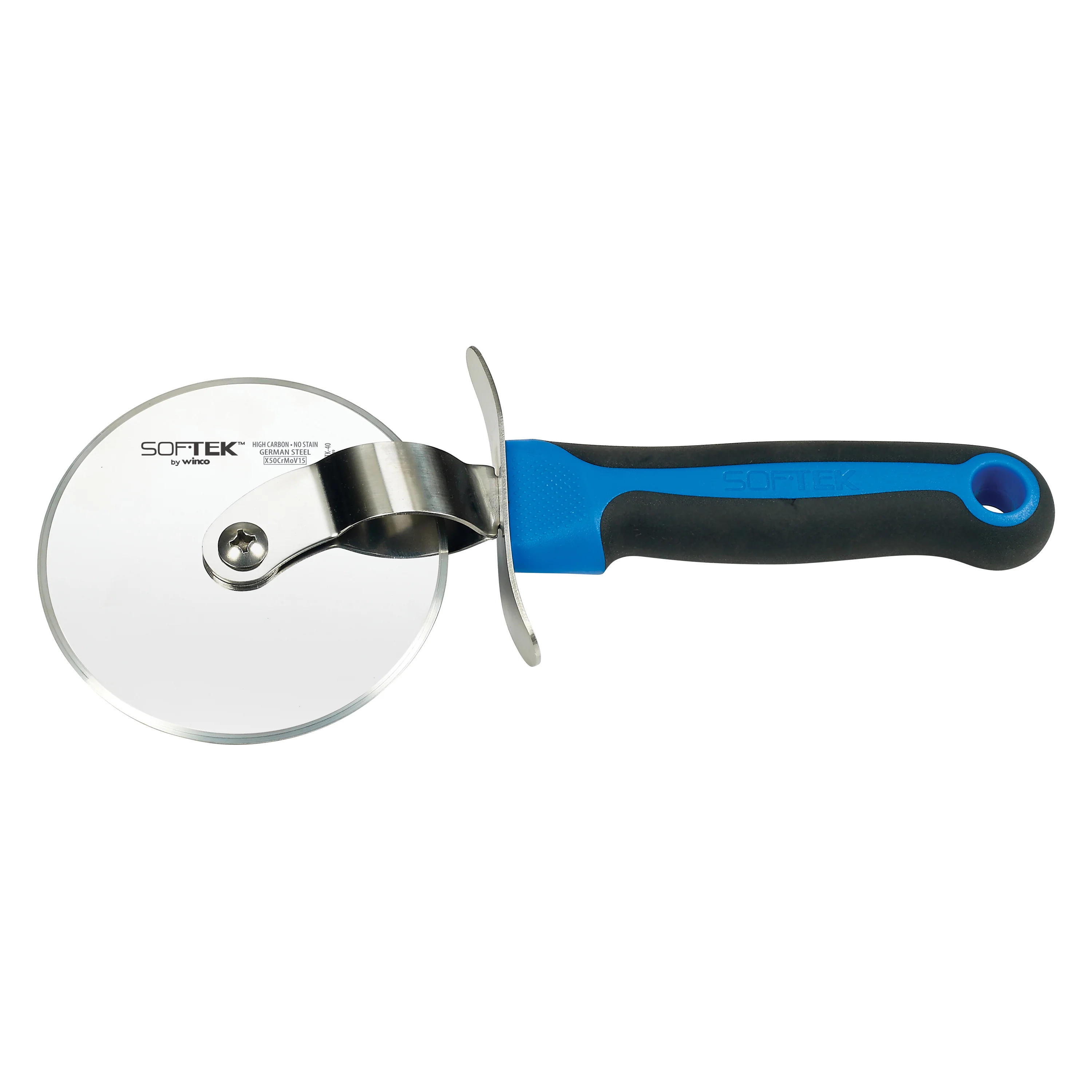 Winco KSTK-40 4 Inch Diameter Pizza Cutter High Carbon Steel with Softek Handle Blue - Image 3
