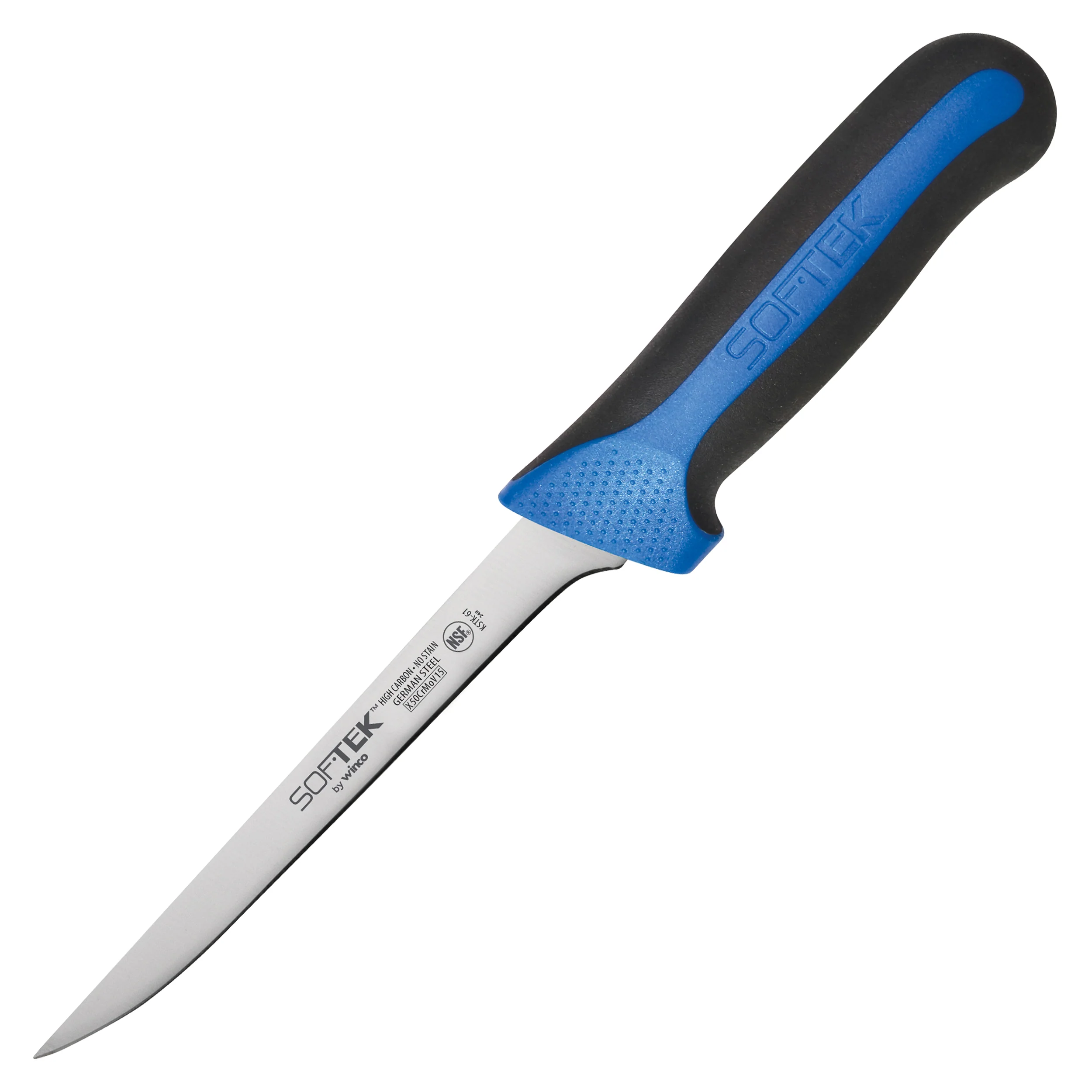 Winco KSTK-61 6 Inch Blade Narrow High Carbon Steel Boning Knife with Non-Slip Handle - Image 2