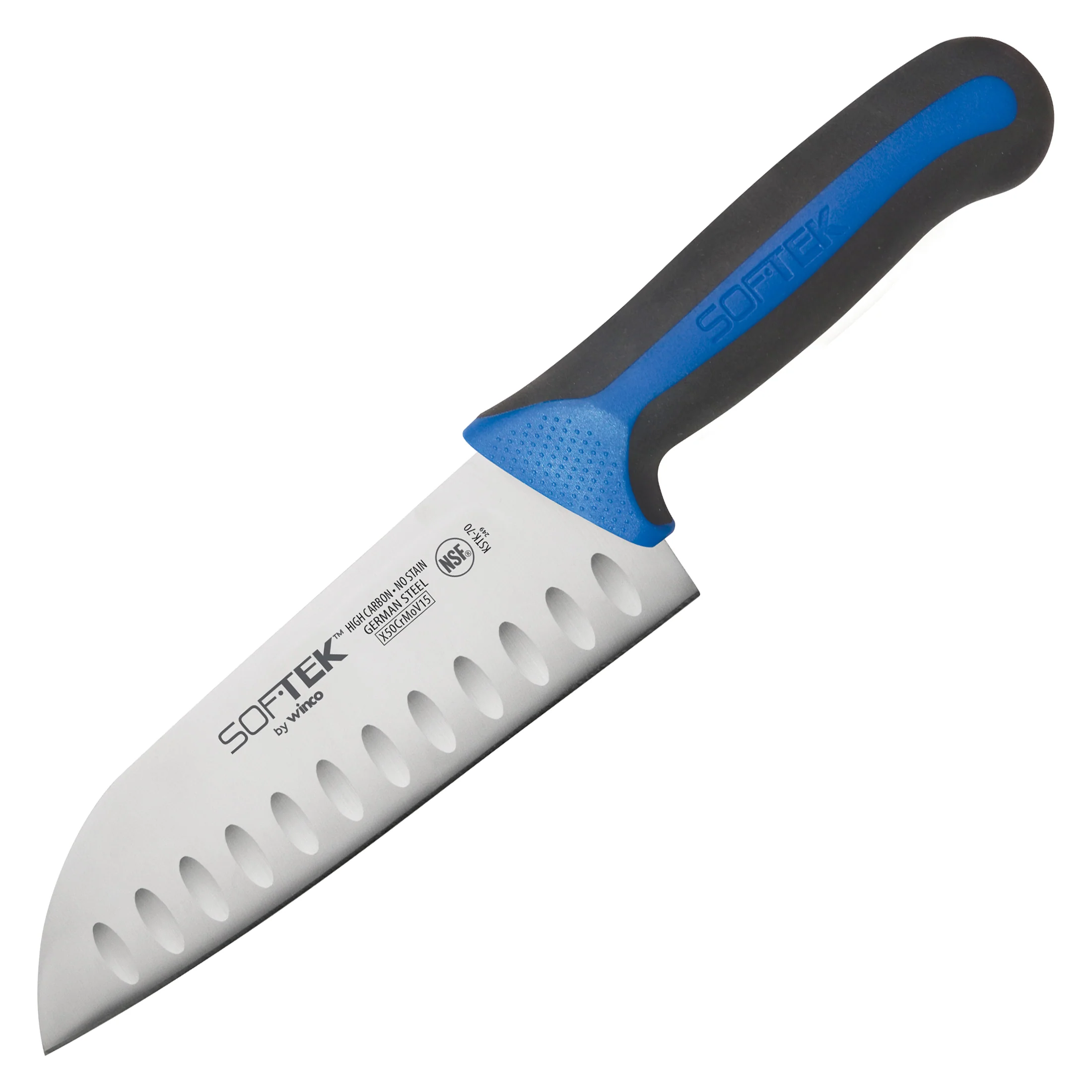 Winco KSTK-70 7 Inch High Carbon Santoku Chef Knife with Non-slip Handle - Image 2
