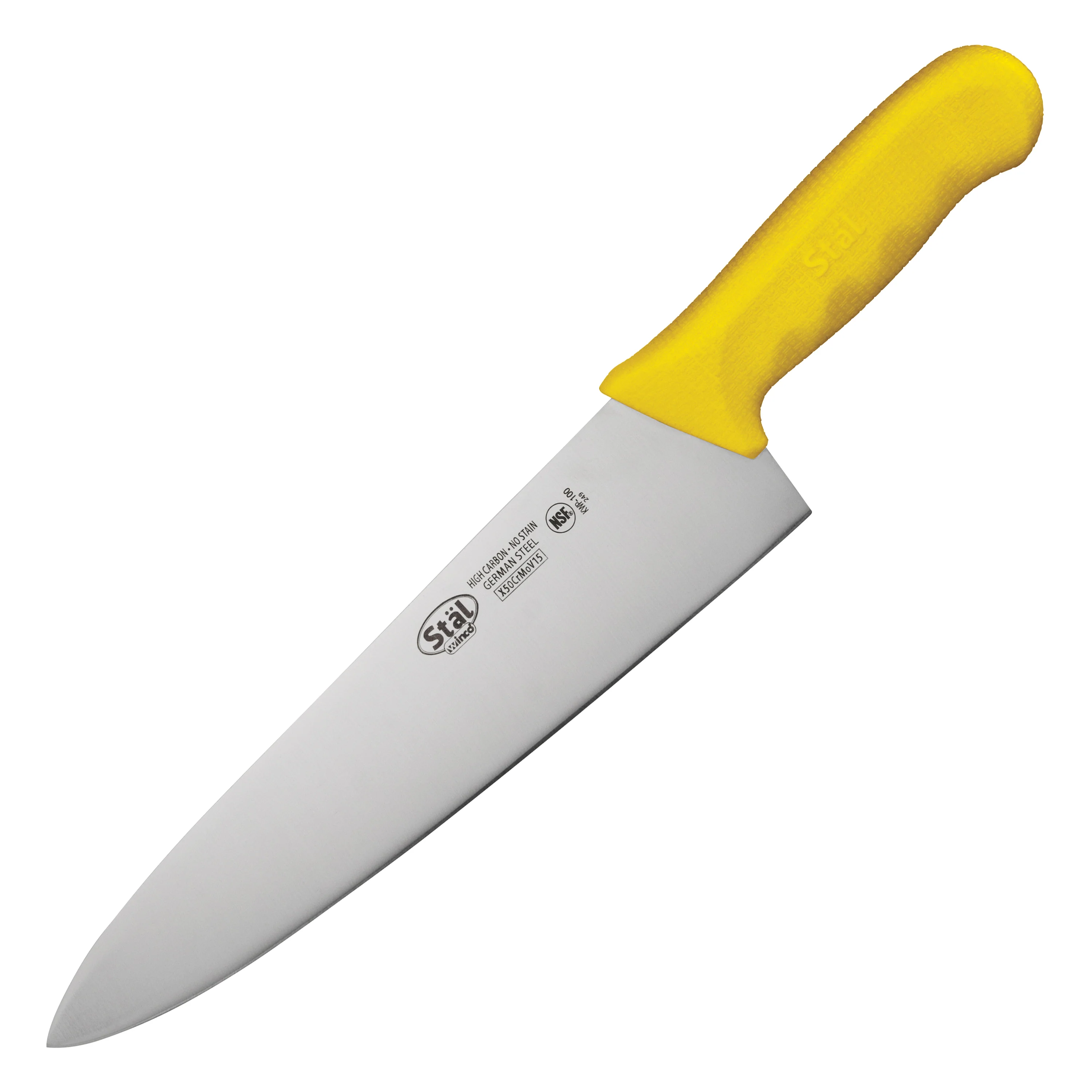 Winco KWP-100Y 10 Inch Blade Polypropylene Yellow Handle Chef's Knife - Image 2