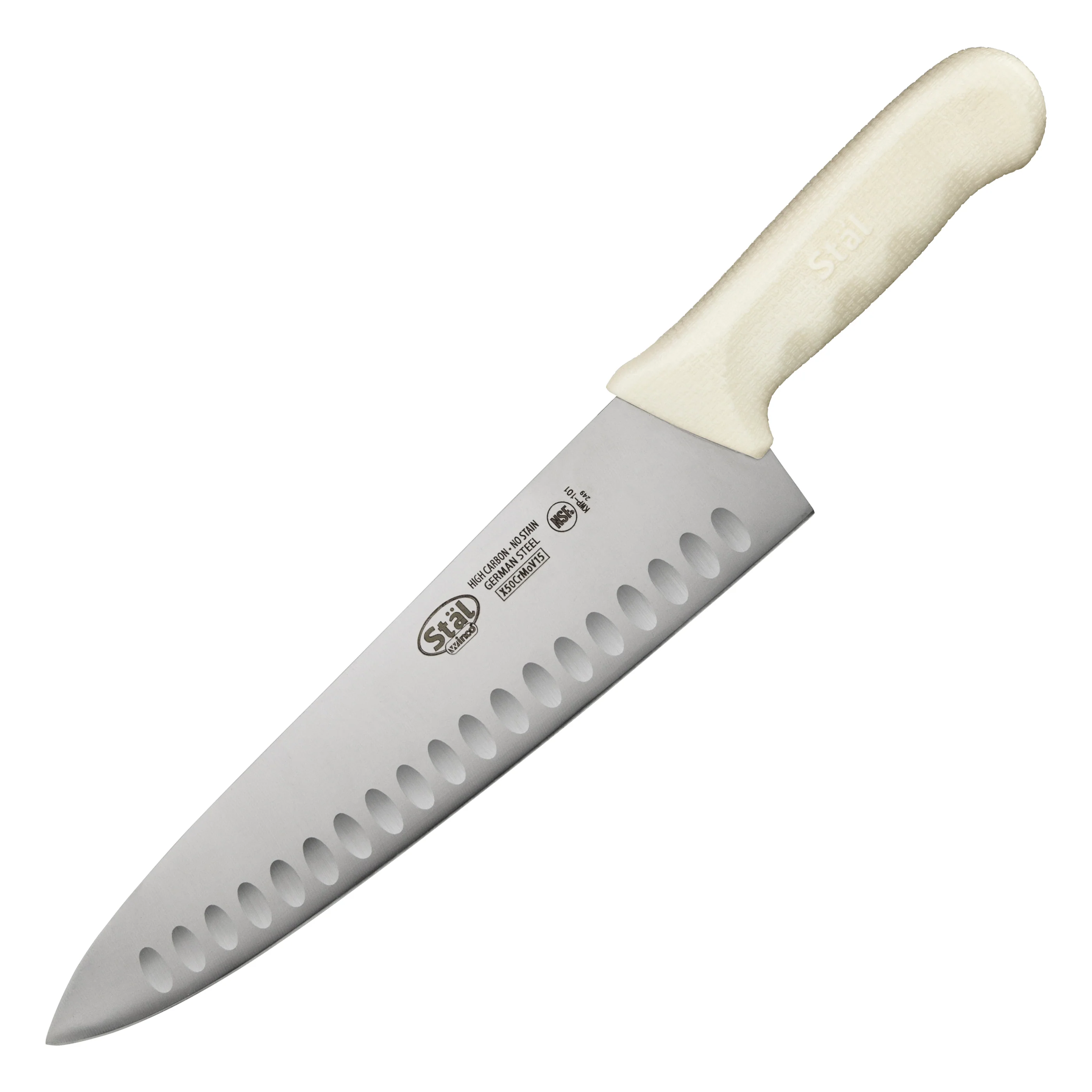 Winco KWP-101 10 Inch Blade Hollow Ground Edge Polypropylene White Chef Knife - Image 2