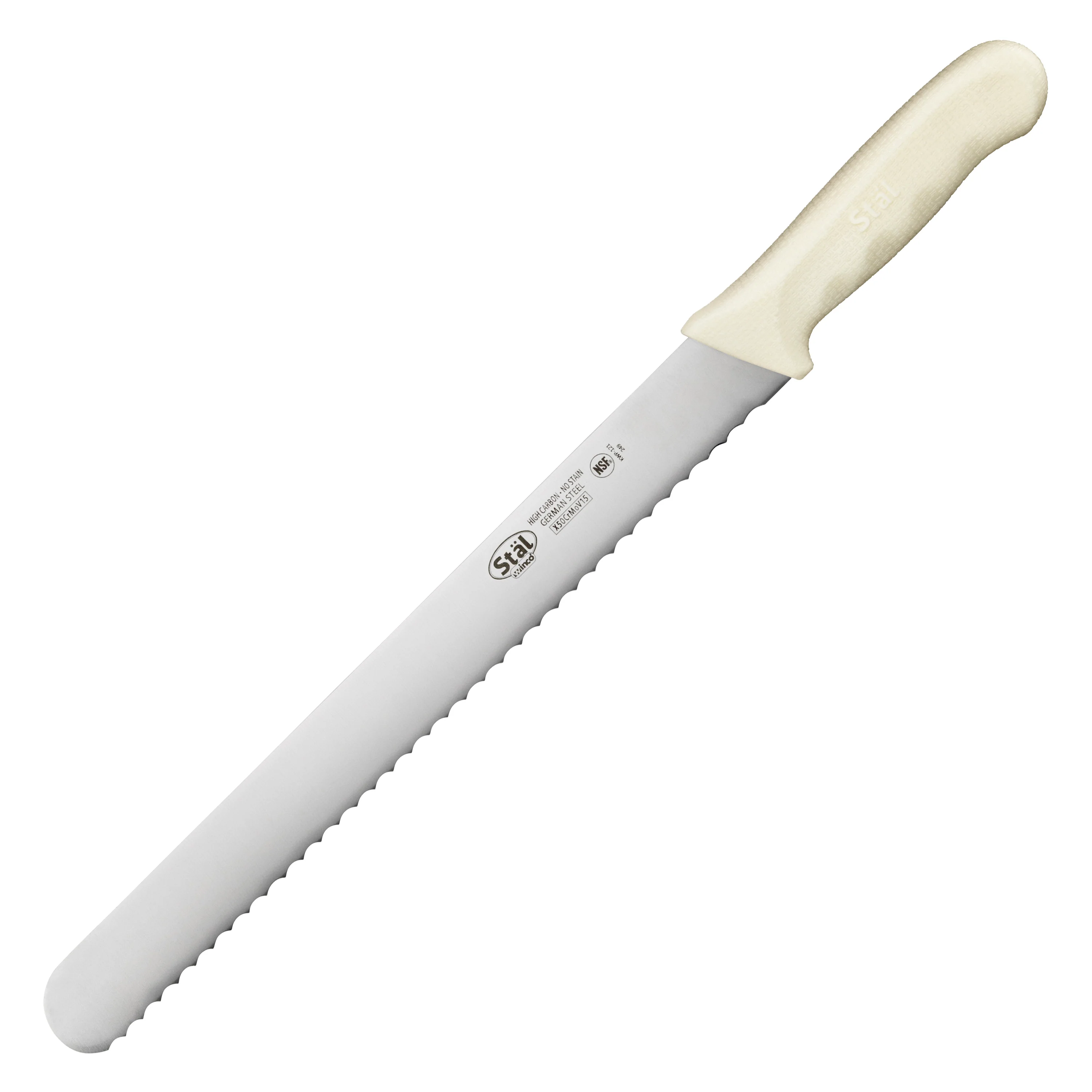 Winco KWP-121 12 Inch Blade Wavy Edge Knife Polypropylene Handle White - Image 2