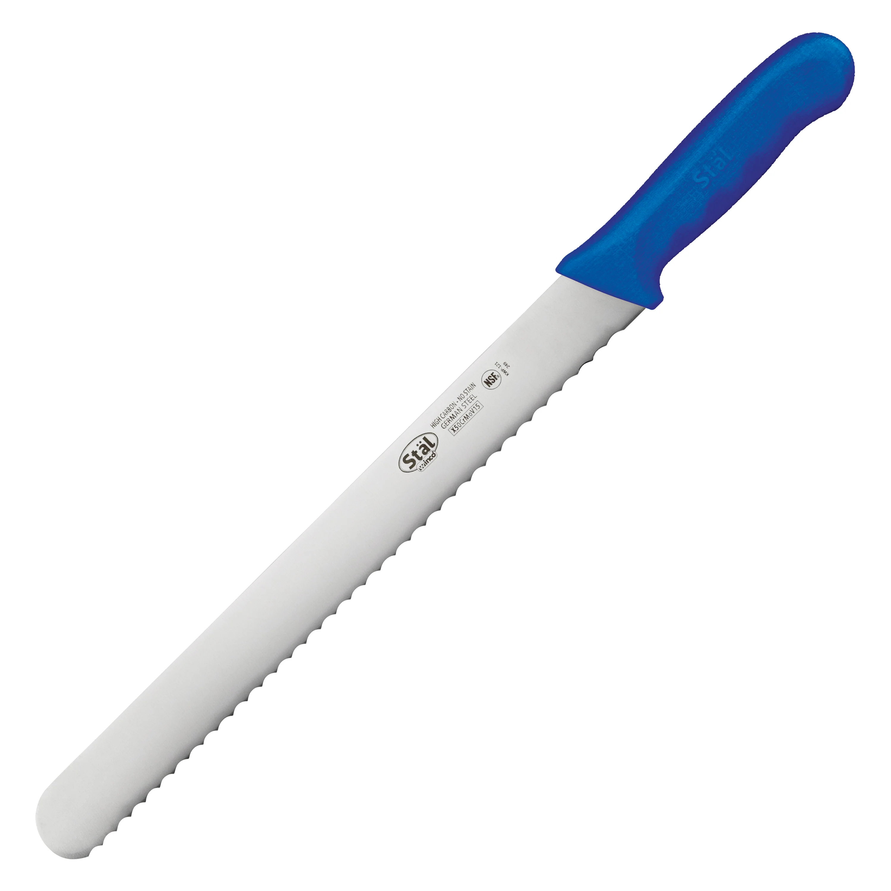 Winco KWP-121U 12 Inch Blade Polypropylene Blue Wavy Edge Knife - Image 2