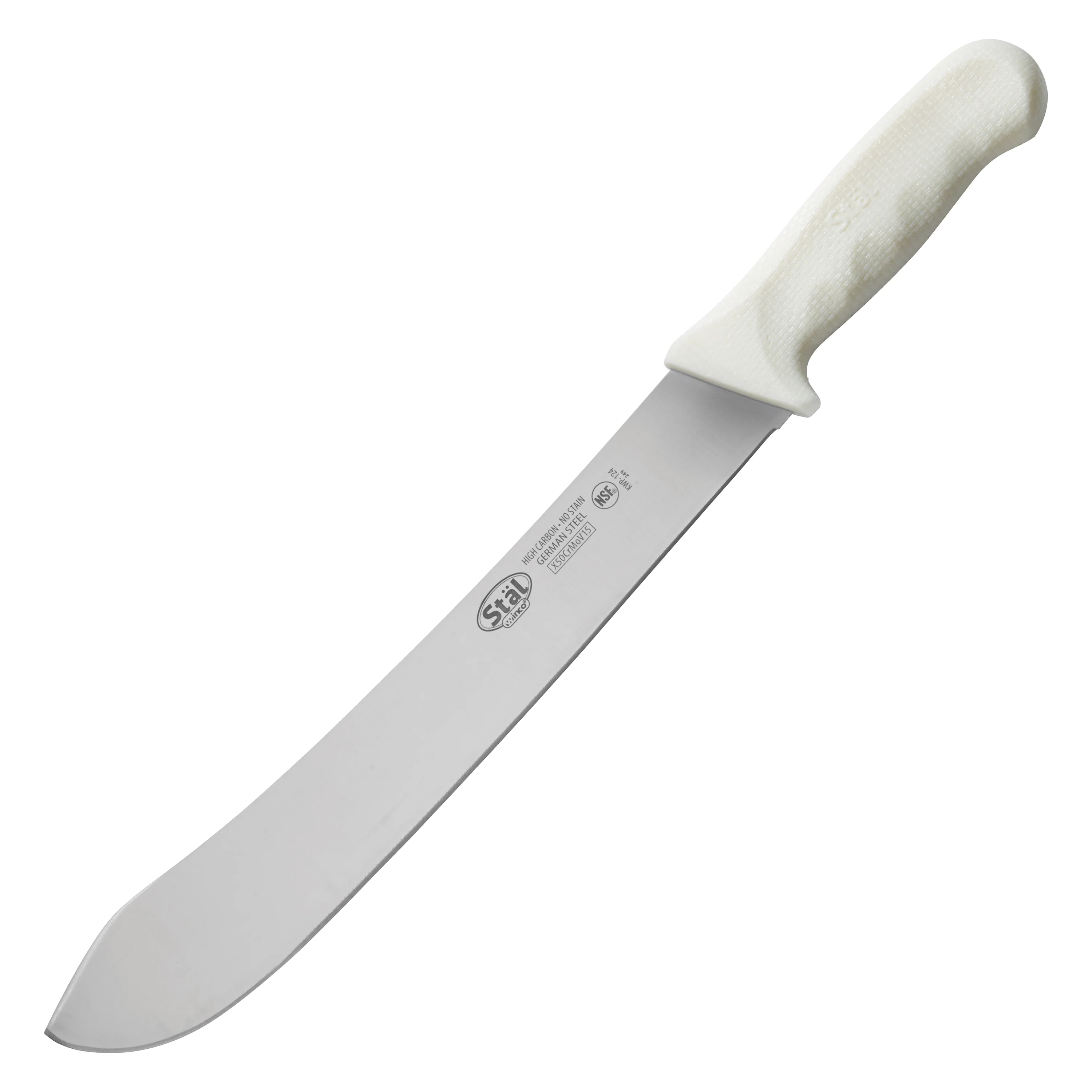 Winco KWP-124 12 Inch Blade Butcher Knife Stamped High Carbon No-Stain Steel White Handle - Image 2